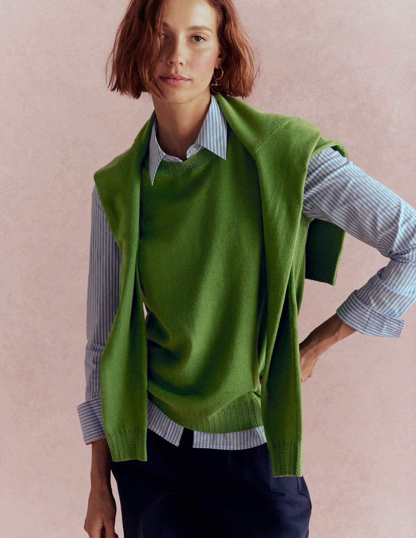 Emilia Cotton Crew Neck Vest-Promenade Green