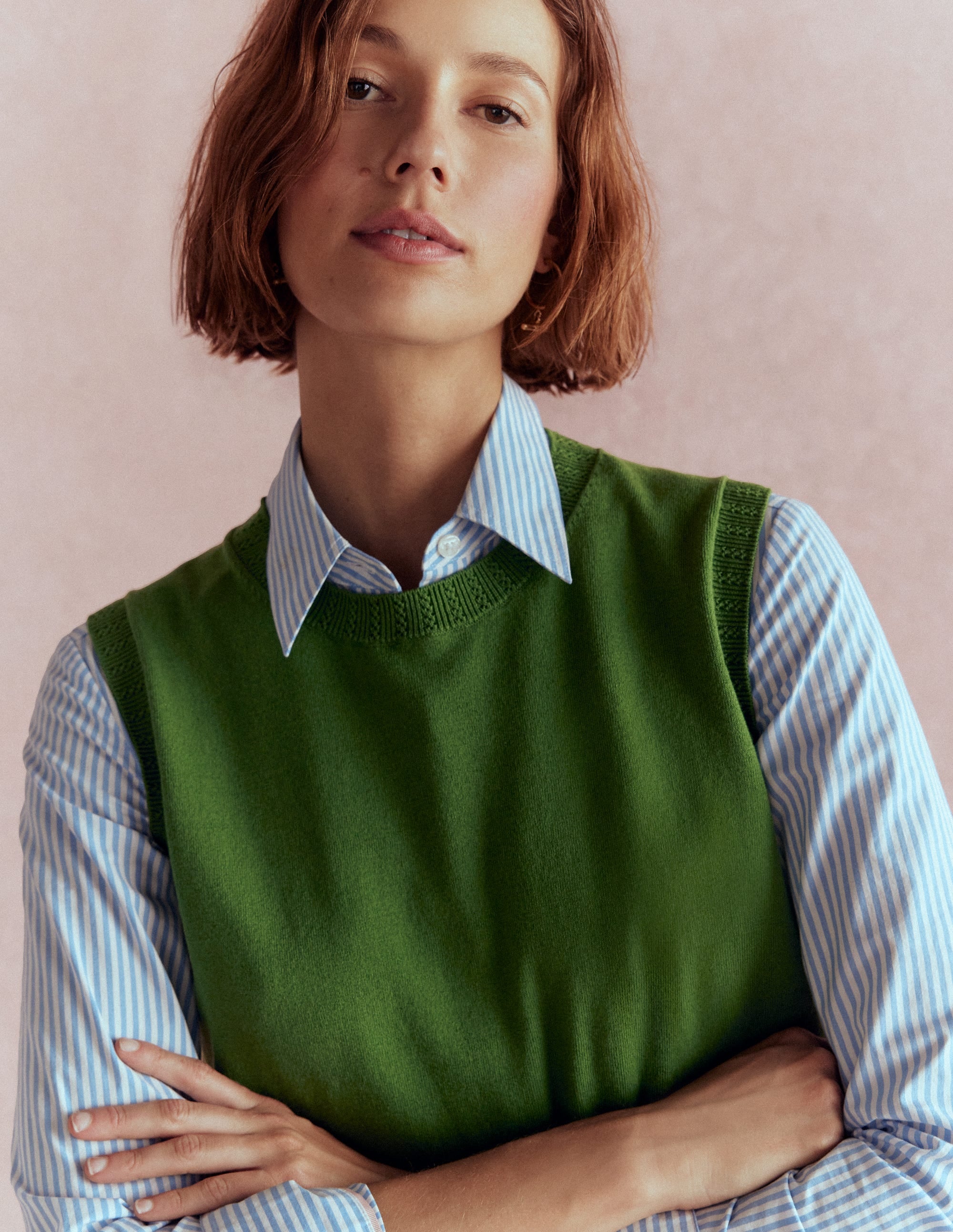 Emilia Cotton Crew Neck Vest-Promenade Green - Image 6