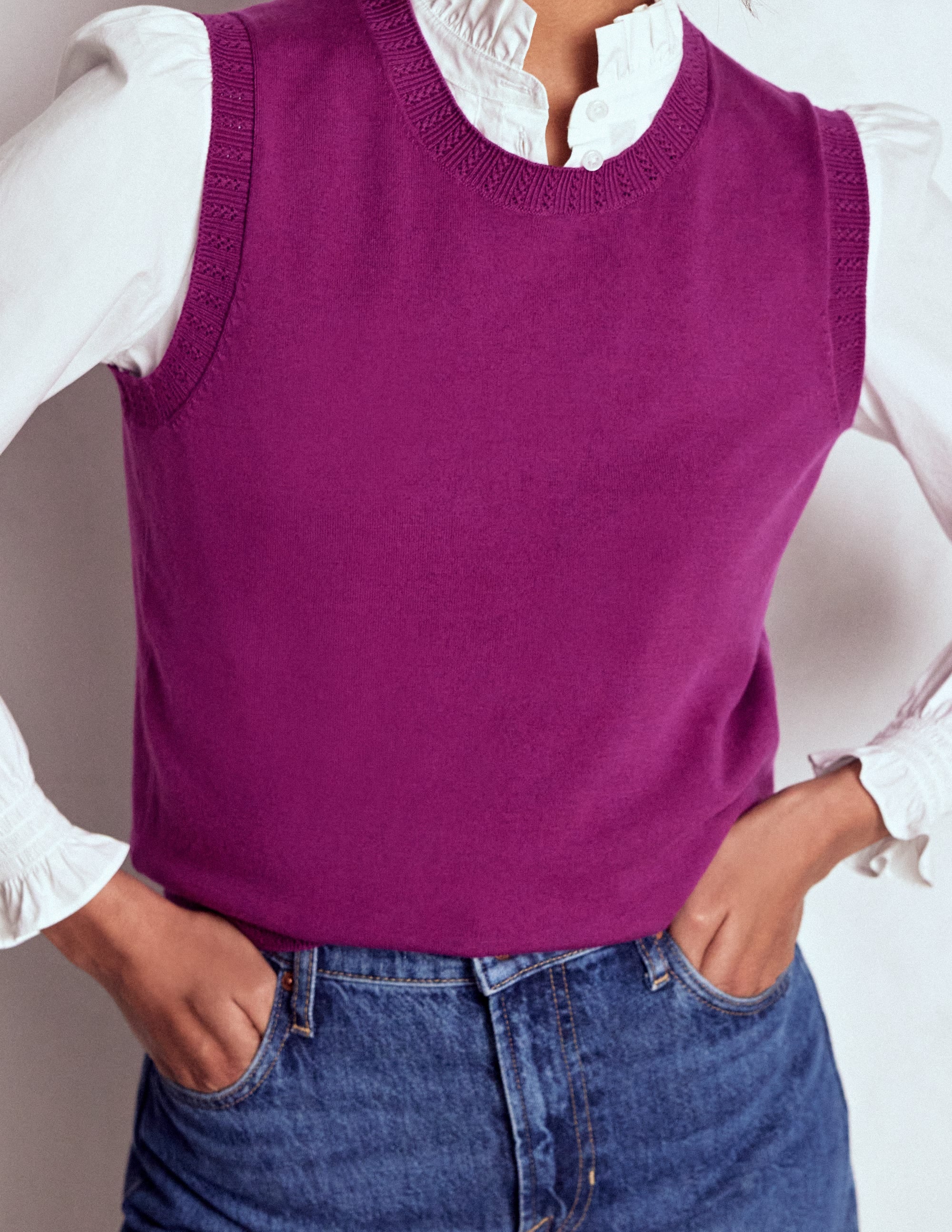 Emilia Cotton Crew Neck Vest-Regal Purple - Image 1