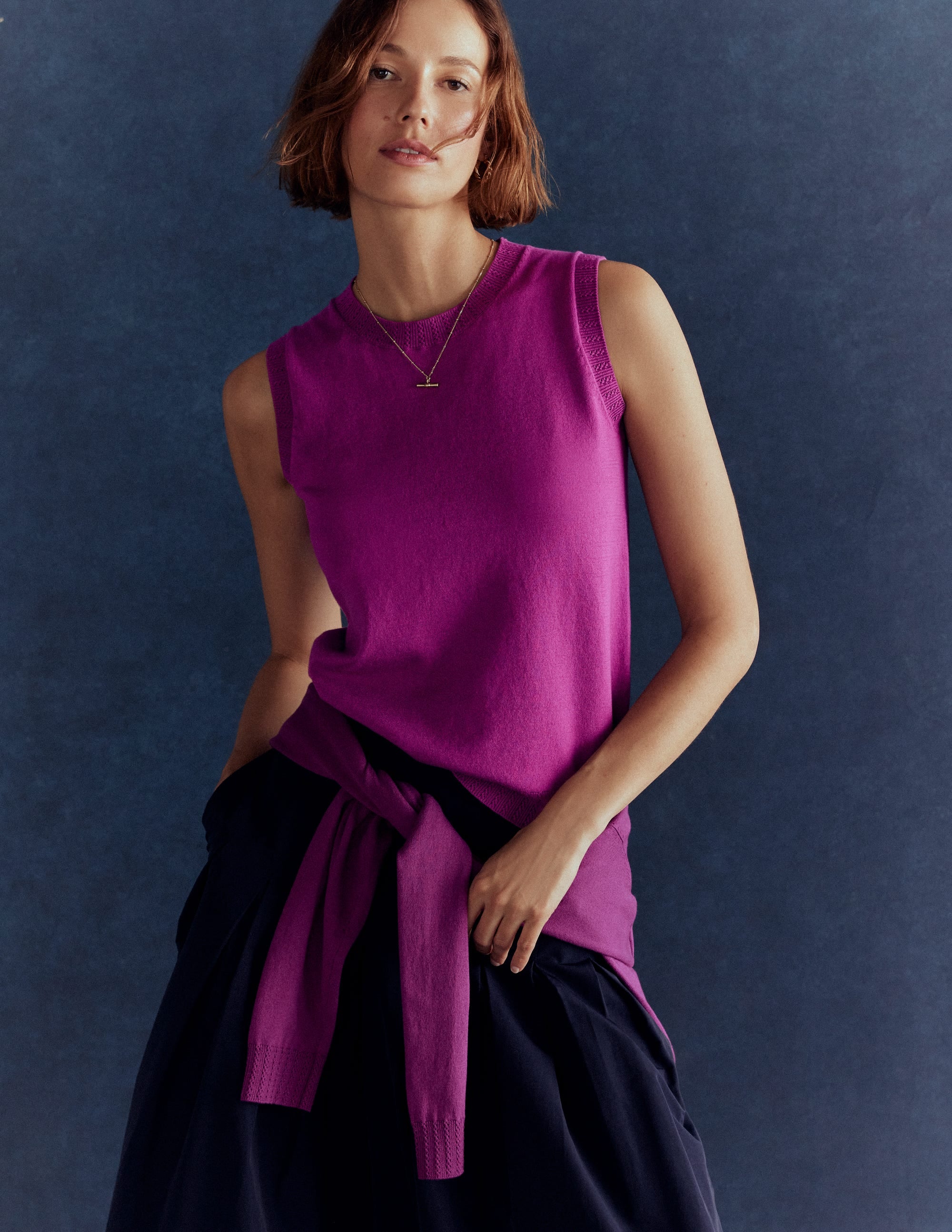 Emilia Cotton Crew Neck Vest-Regal Purple - Image 4