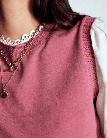 Emilia Cotton Crew Neck Vest-Pink Heather-3