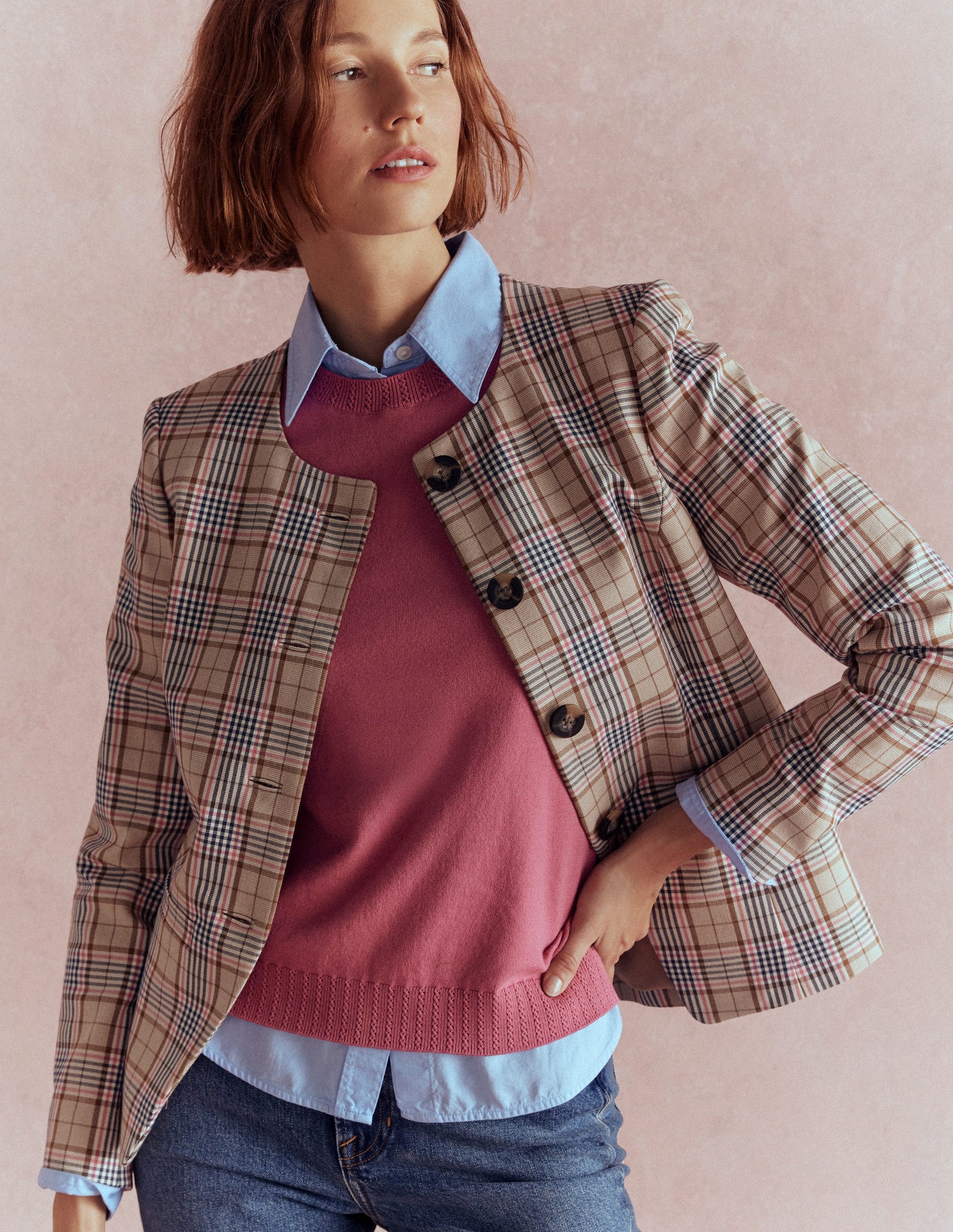 Emilia Cotton Crew Neck Vest-Pink Heather-5