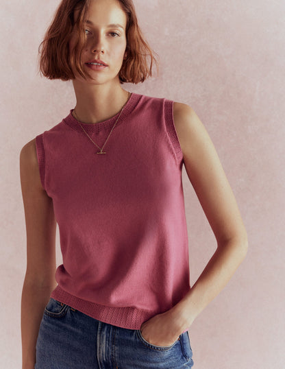 Emilia Cotton Crew Neck Vest-Pink Heather-1