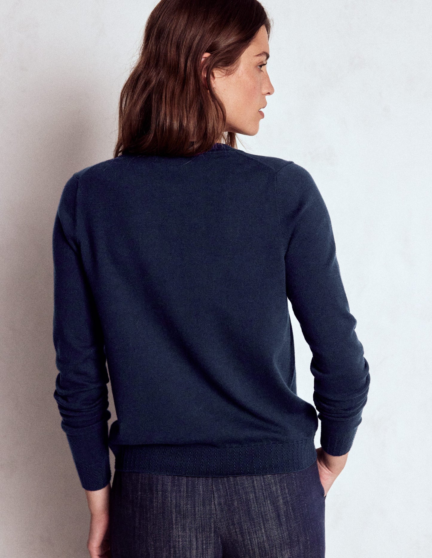 Emilia Cotton Crew Cardigan-Navy