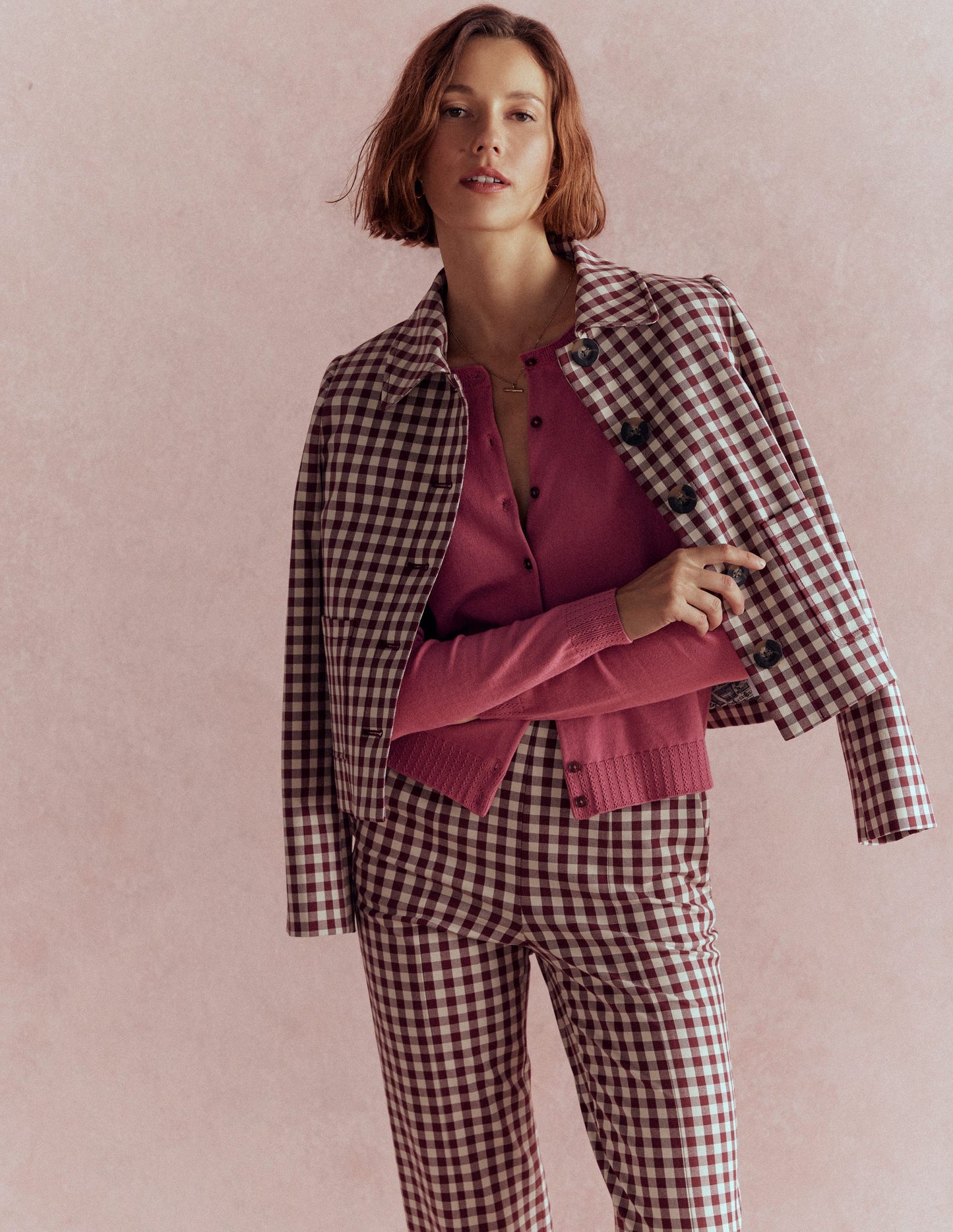 Emilia Cotton Crew Cardigan-Pink Heather