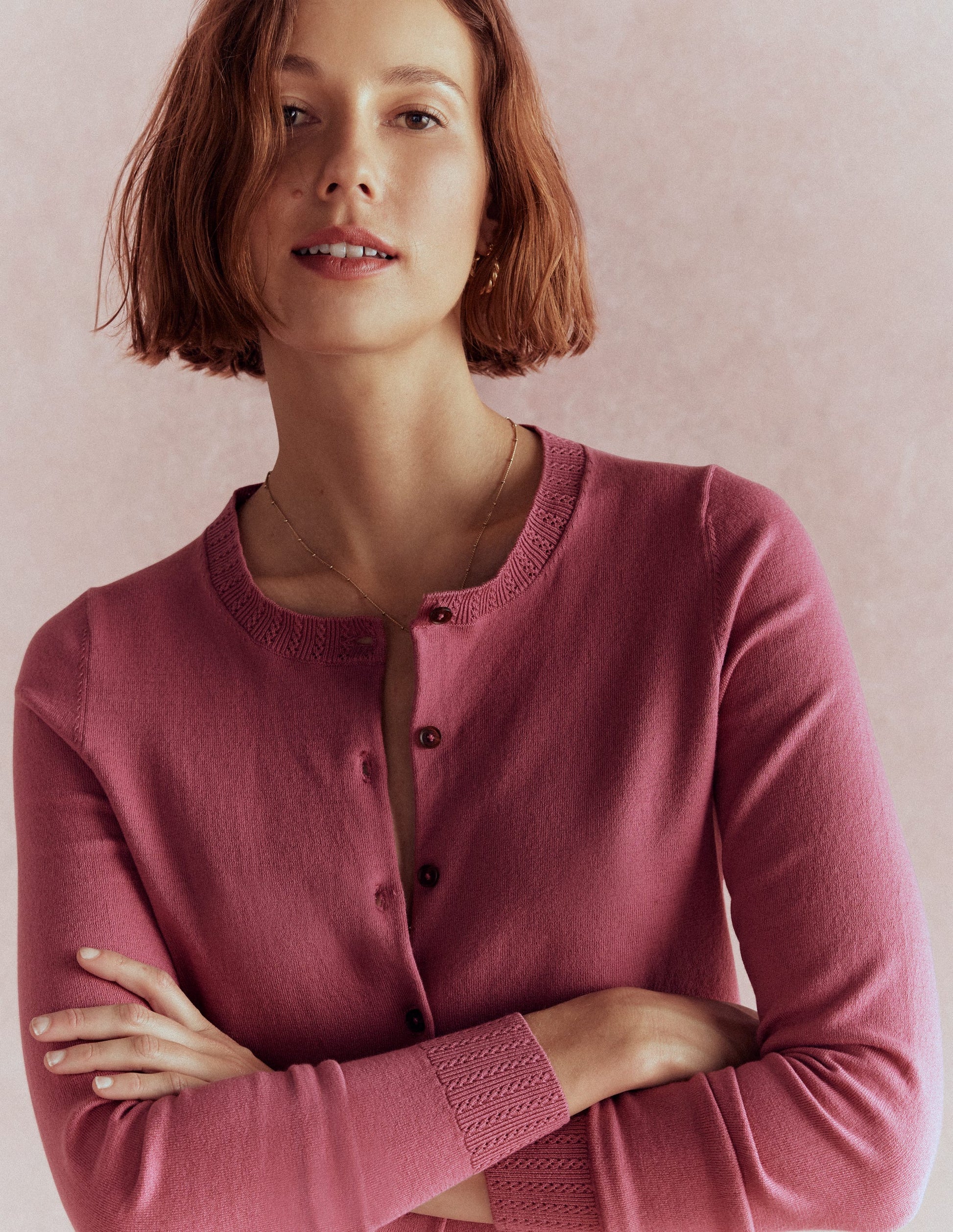 Emilia Cotton Crew Cardigan-Pink Heather-5