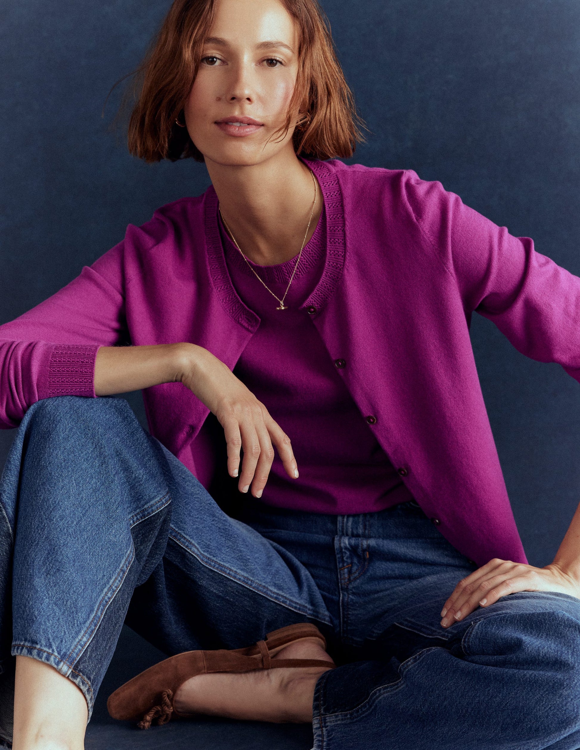 Emilia Cotton Crew Cardigan-Regal Purple-5