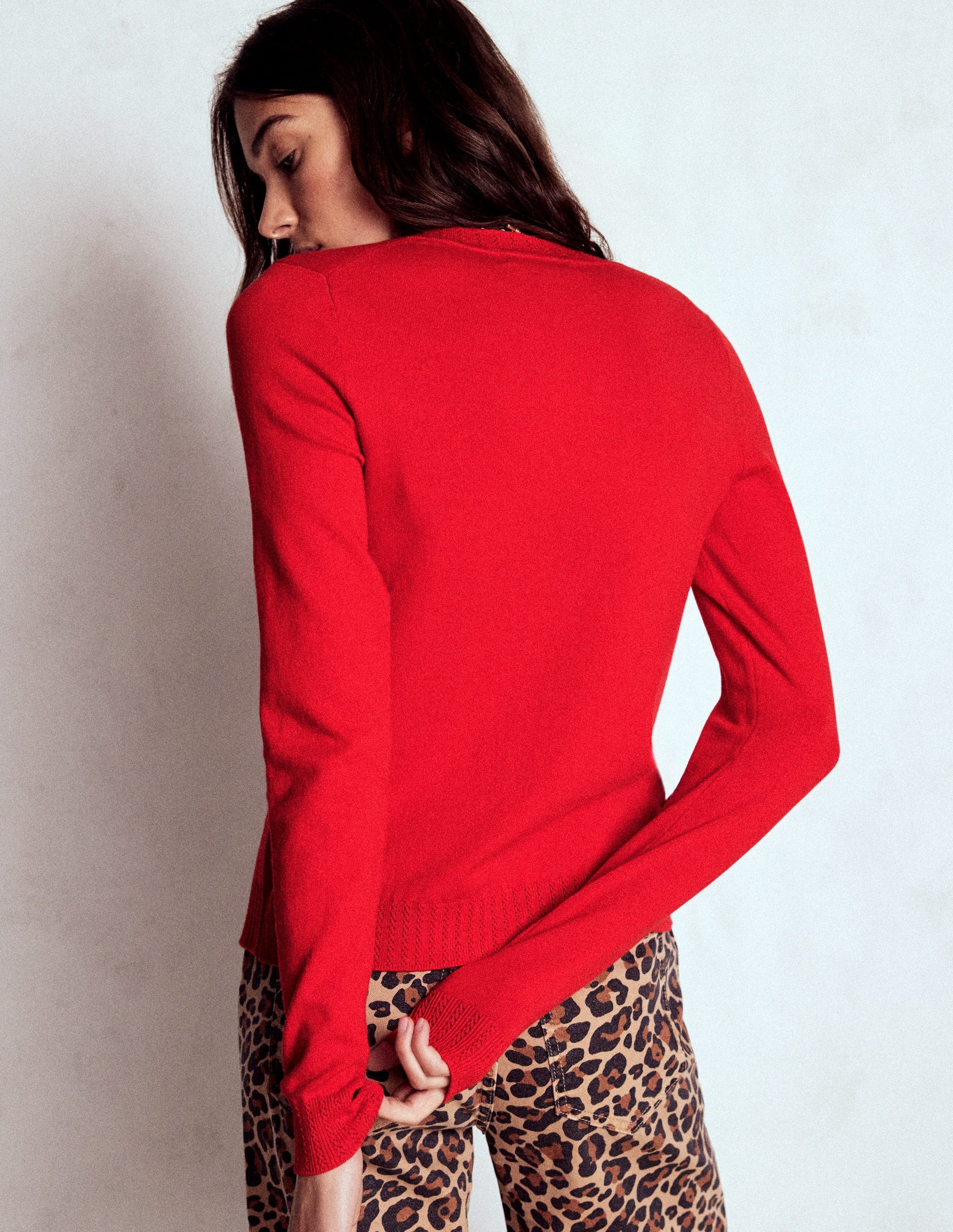 Emilia Cotton Crew Cardigan-Poppy Red-2