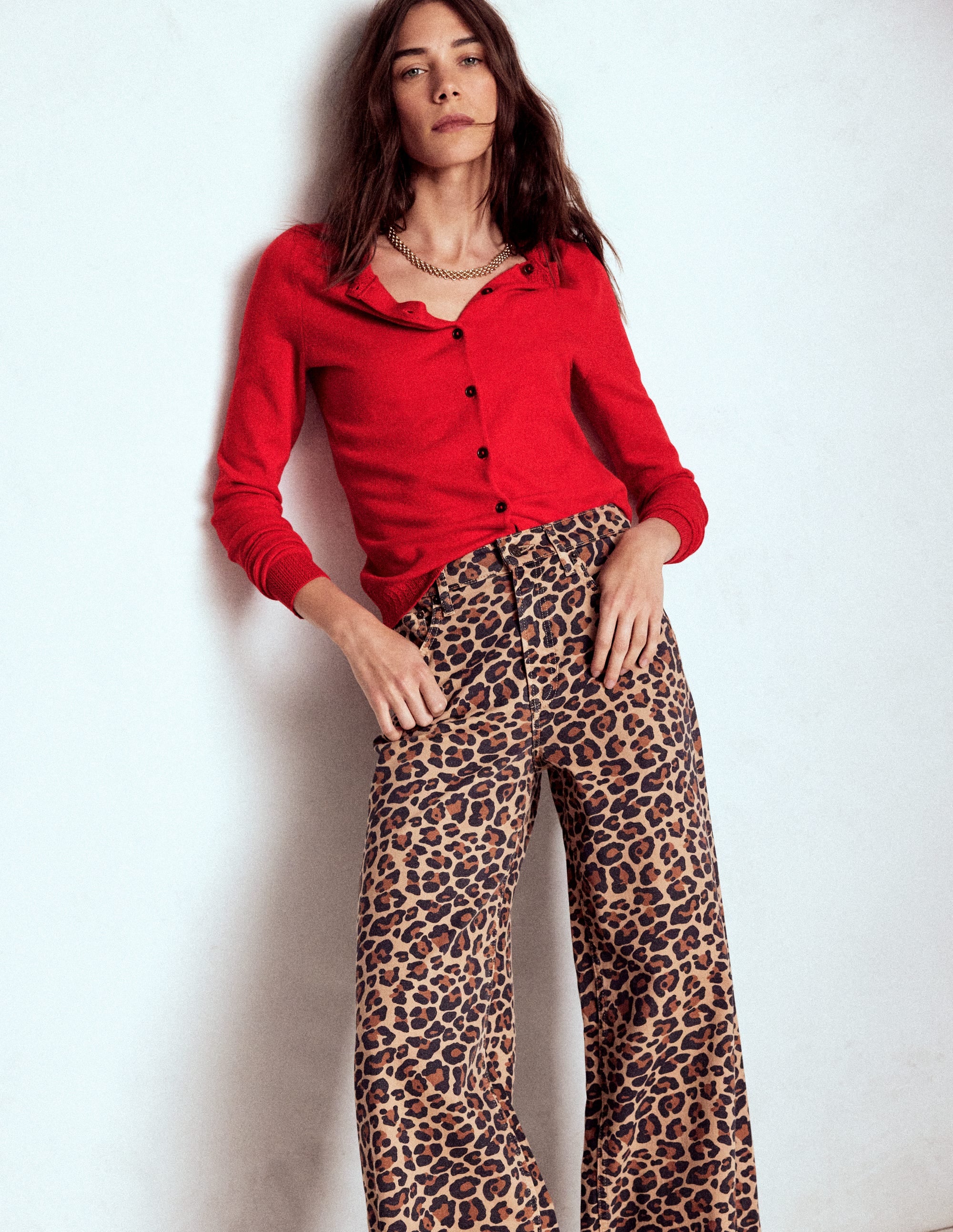 Emilia Cotton Crew Cardigan-Poppy Red - Image 3
