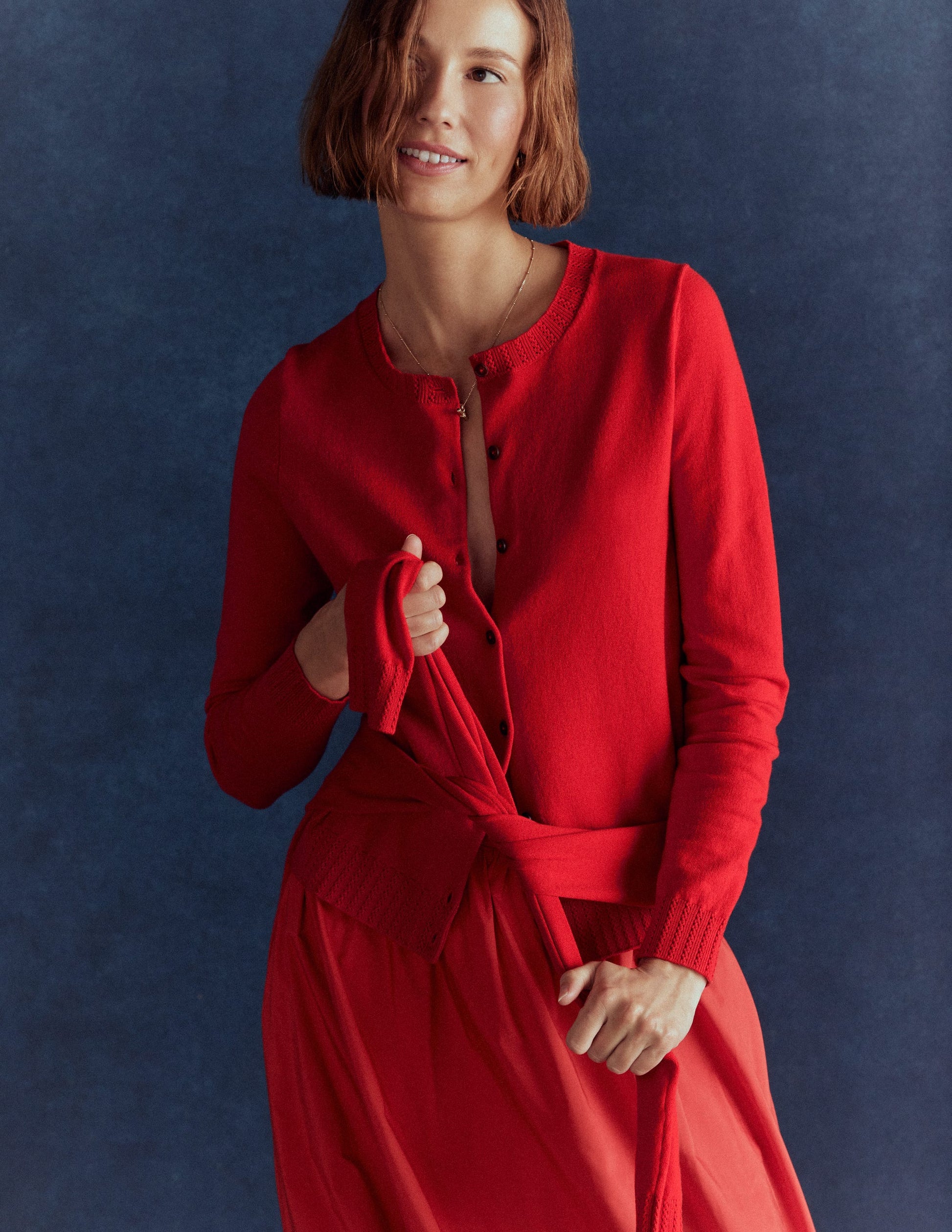 Emilia Cotton Crew Cardigan-Poppy Red-5