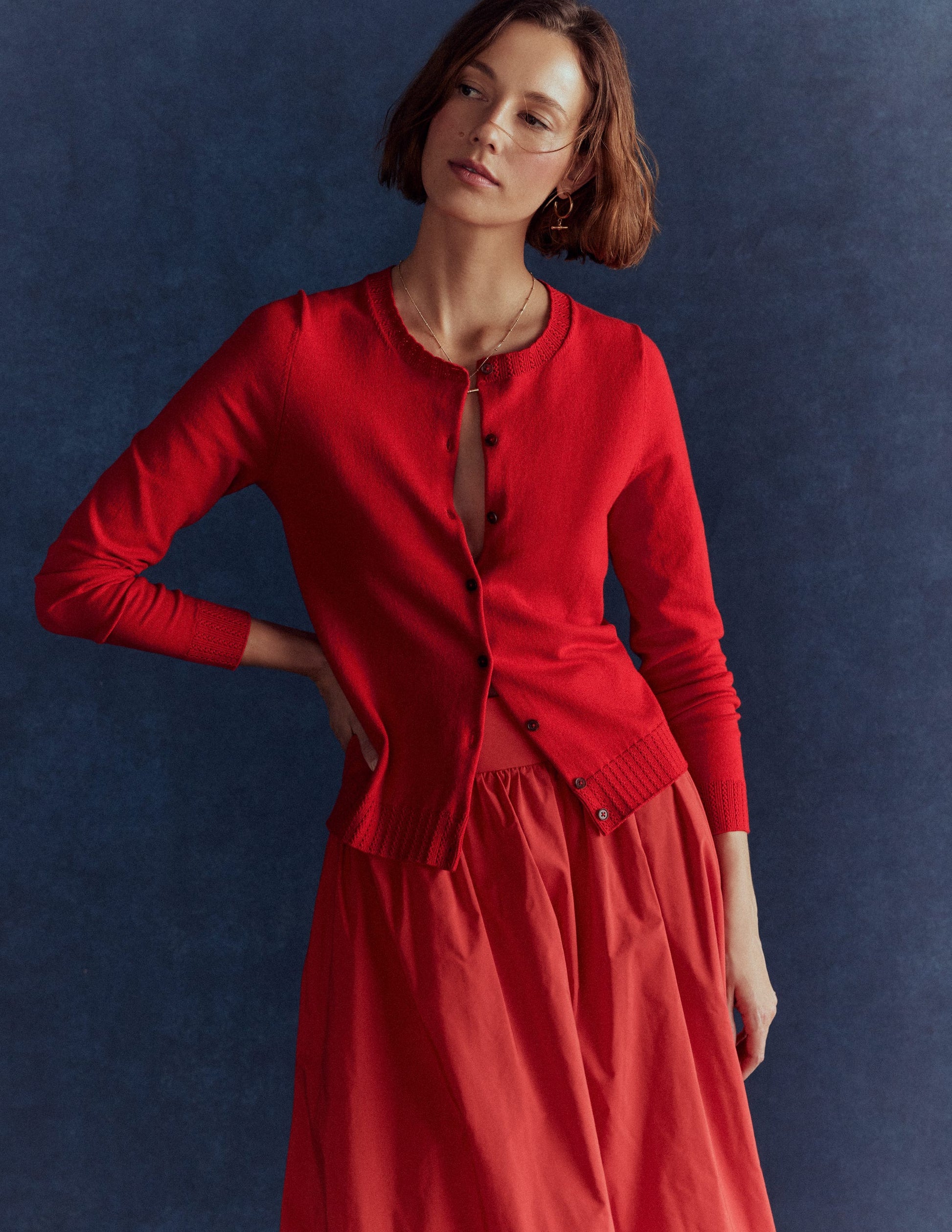 Emilia Cotton Crew Cardigan-Poppy Red-4