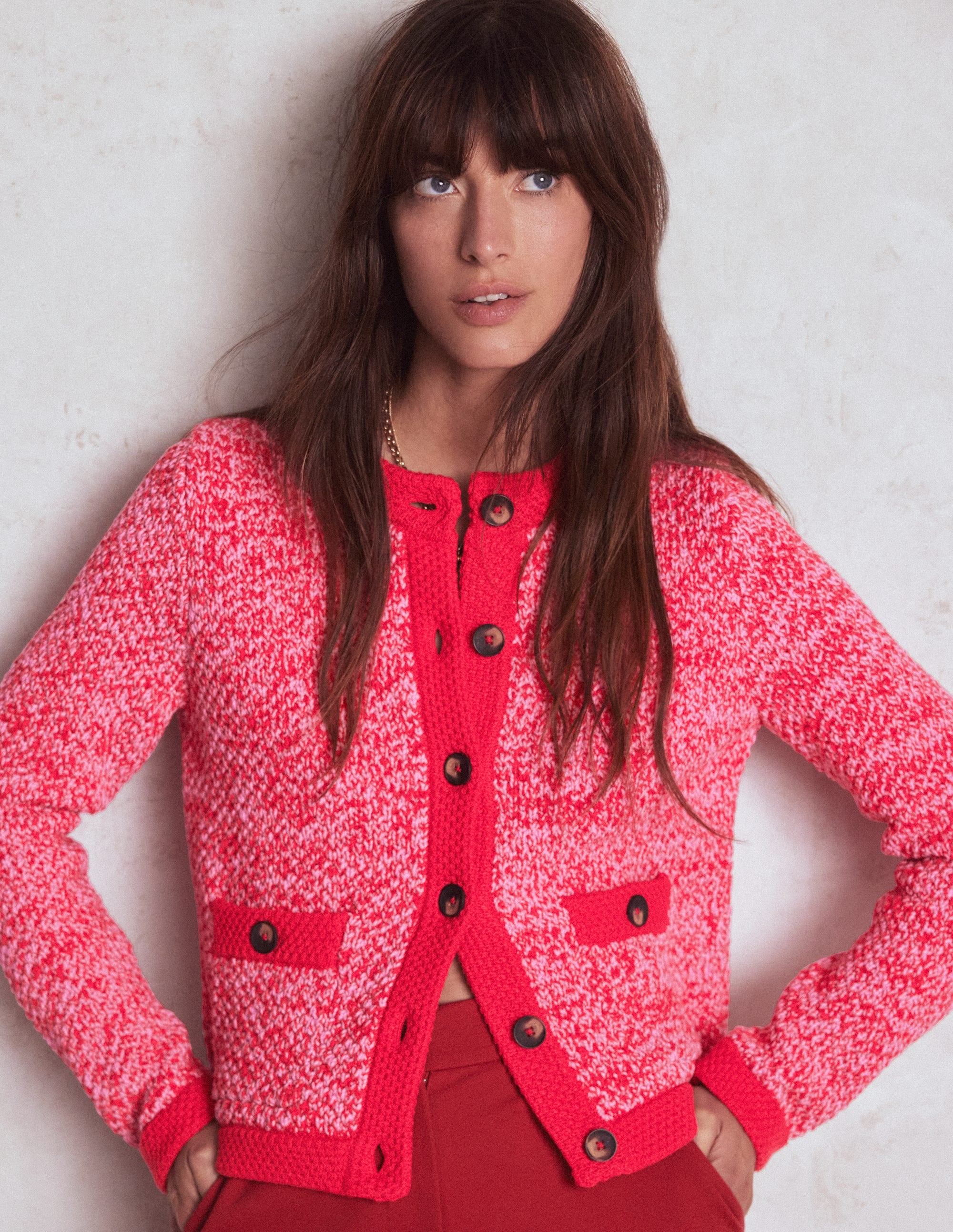 Libby Knitted Jacket-Pink Ribbon/ Poppy Red | Boden USA