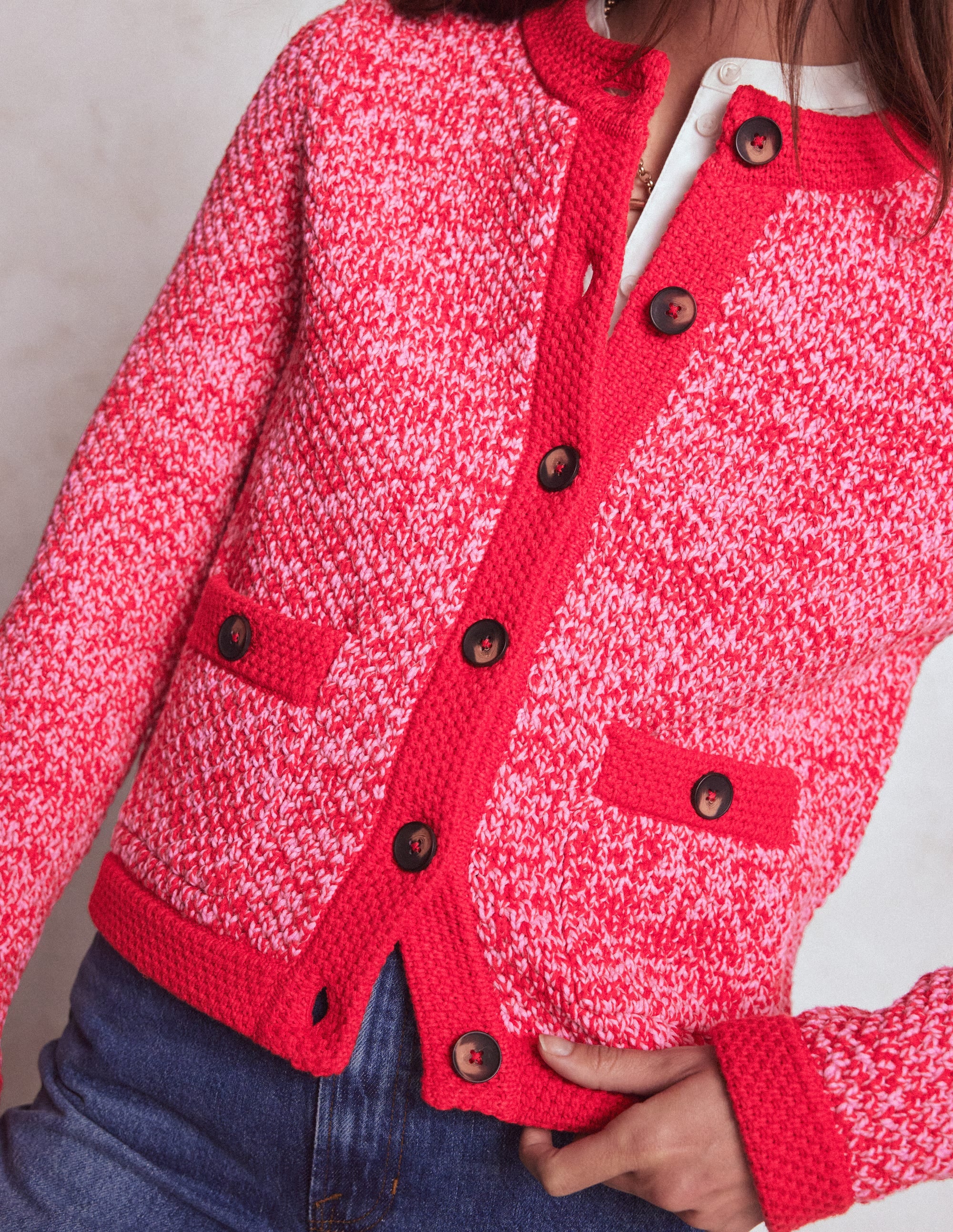 Libby Knitted Jacket-Pink Ribbon/ Poppy Red | Boden USA