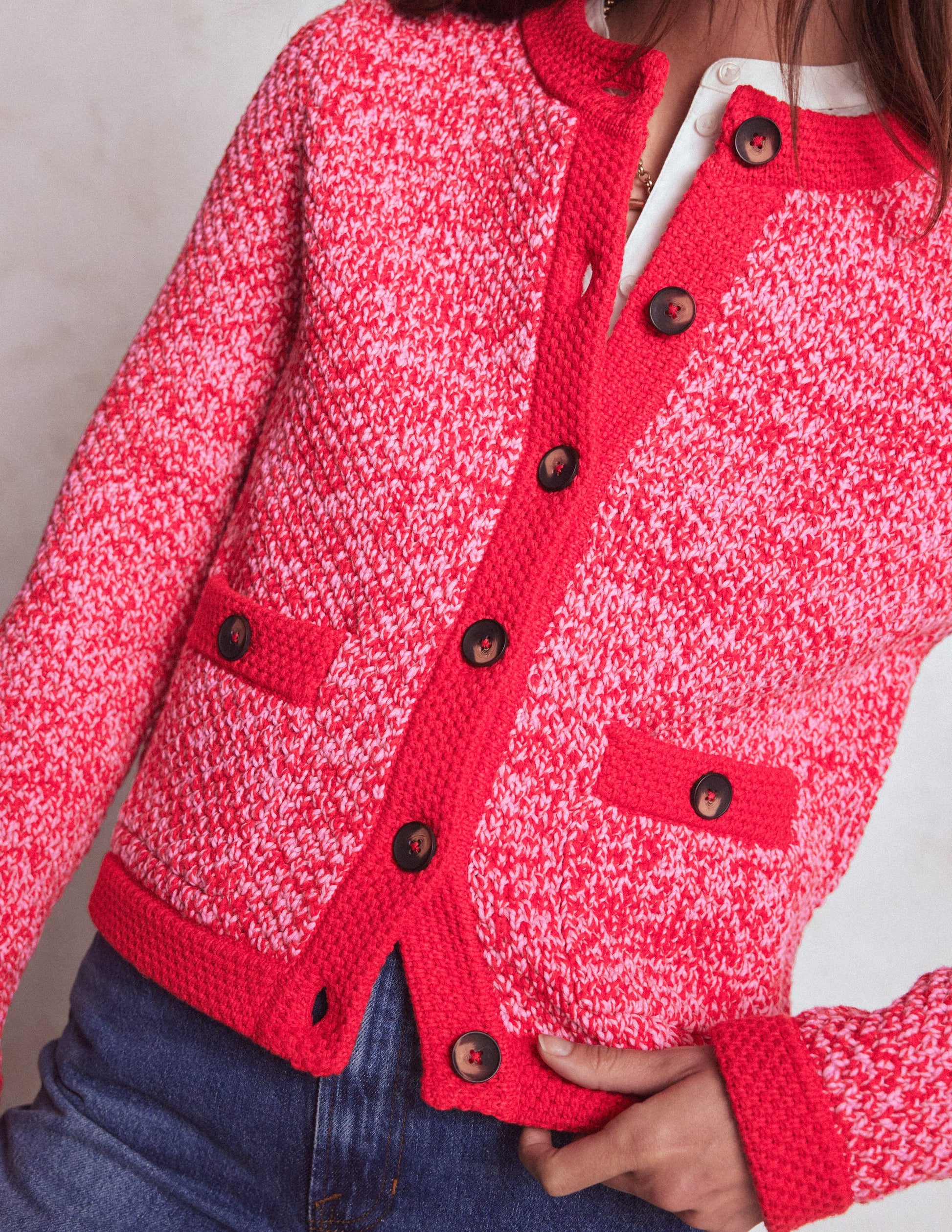 Libby Knitted Jacket-Pink Ribbon/ Poppy Red-2