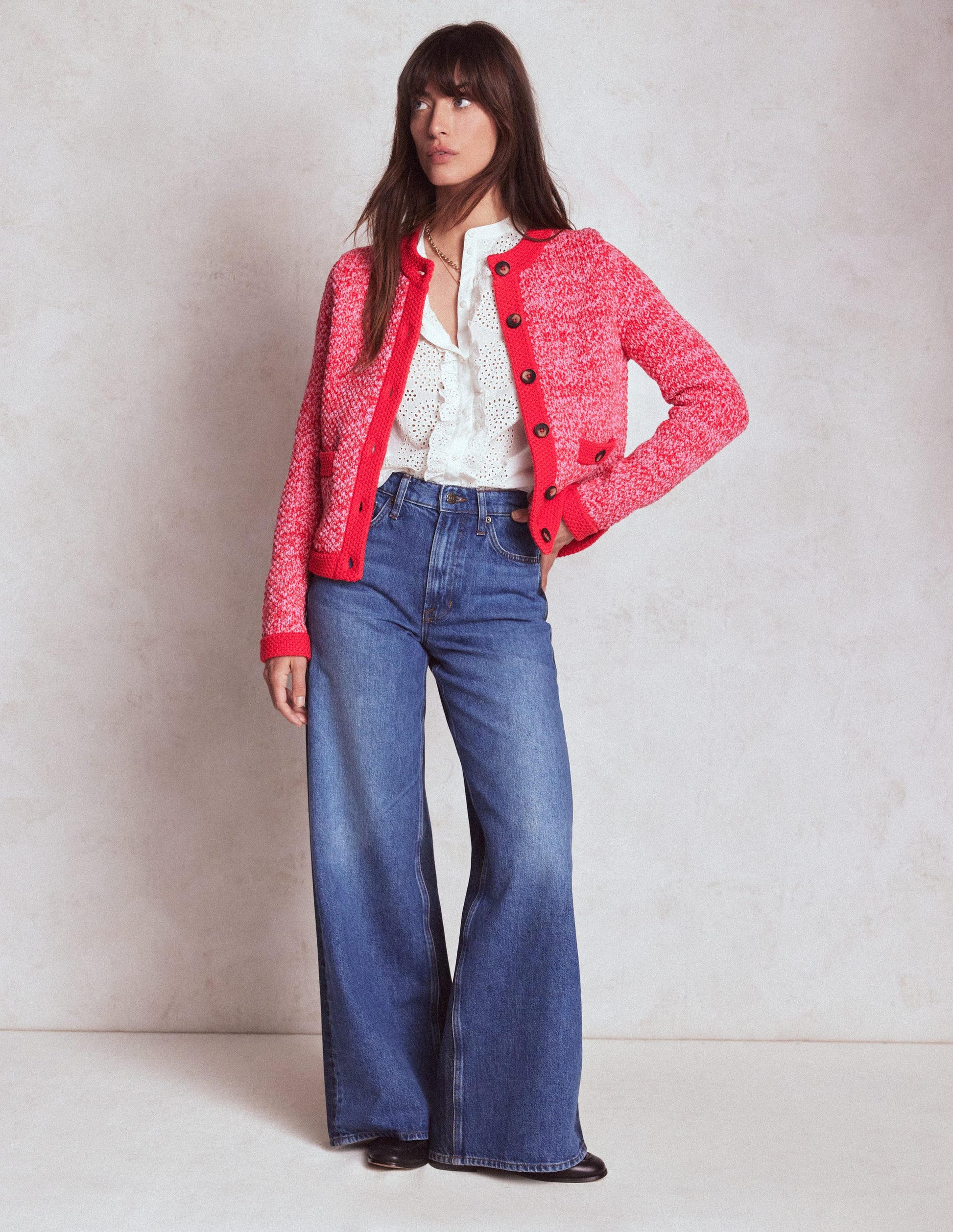 Libby Knitted Jacket-Pink Ribbon/ Poppy Red-4
