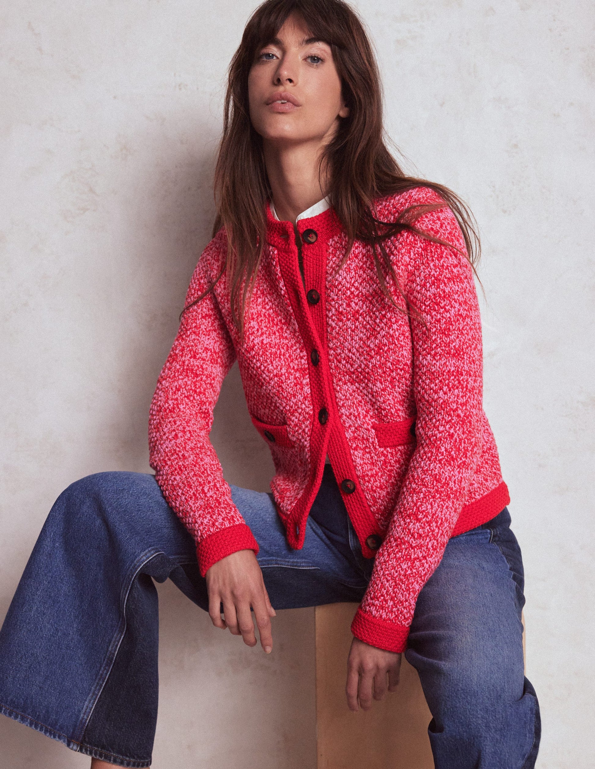Libby Knitted Jacket-Pink Ribbon/ Poppy Red-5
