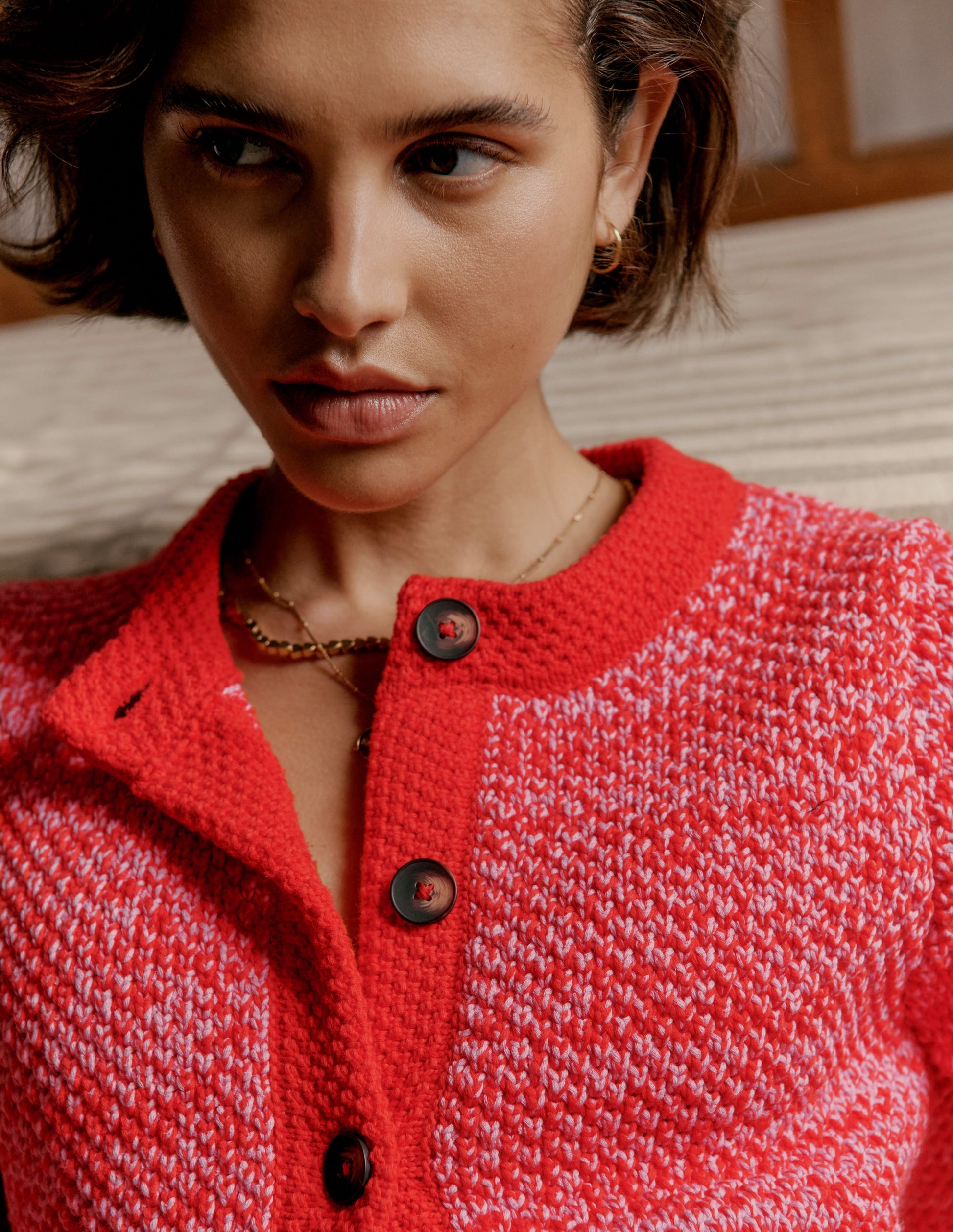 Libby Knitted Jacket-Pink Ribbon/ Poppy Red-6