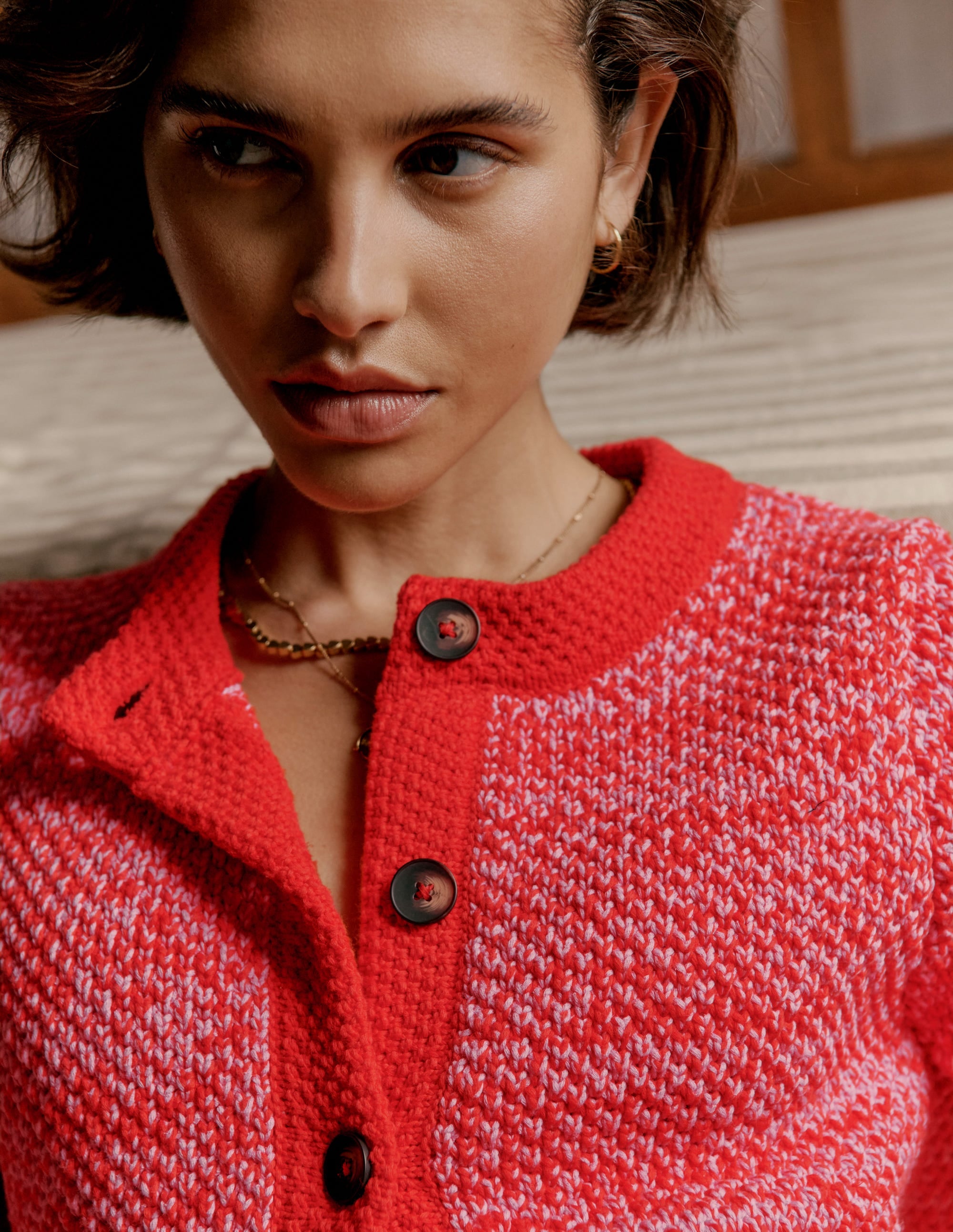 Libby Knitted Jacket-Pink Ribbon/ Poppy Red - Image 6