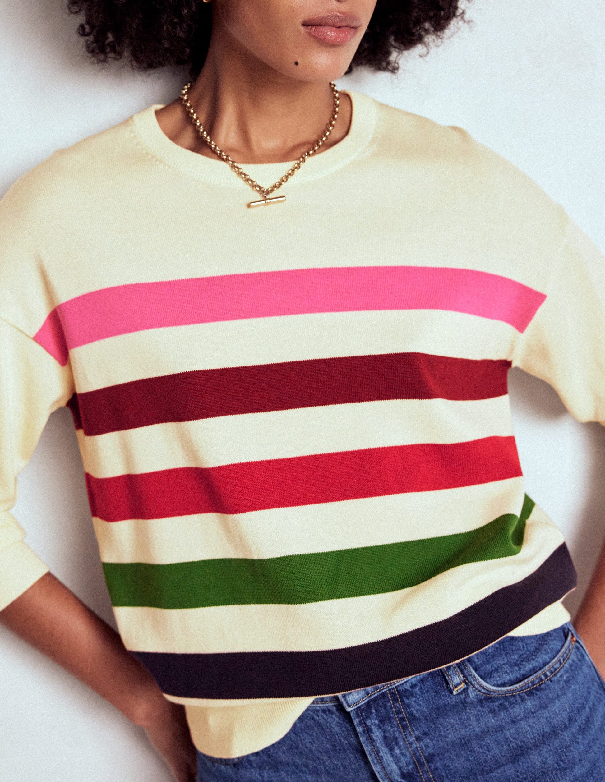 Lara Relaxed Cotton Jumper-Ivory, Multi Stripe-2