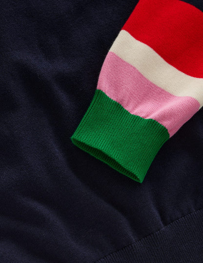 Lara Relaxed Cotton Jumper-Navy Cuff Stripe-6