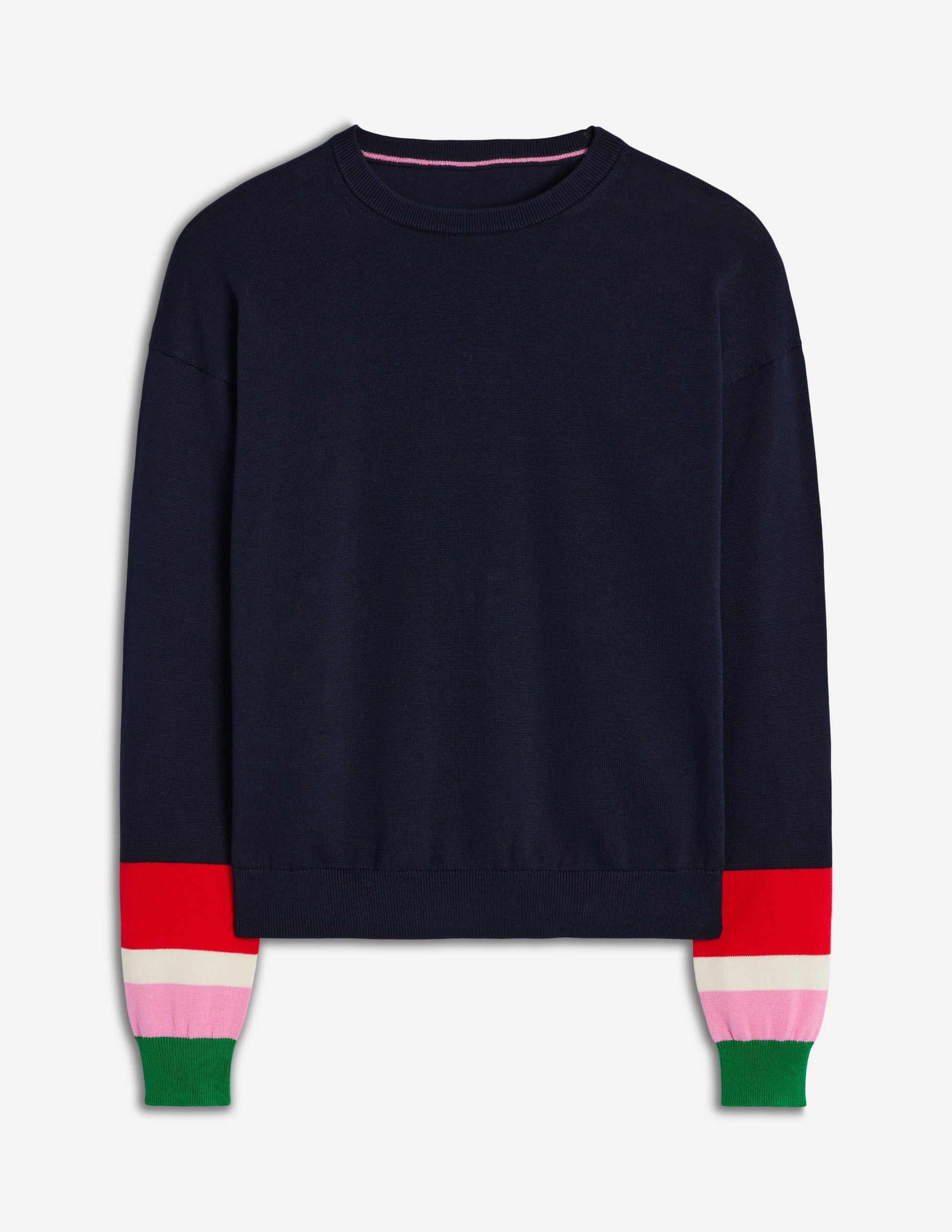 Lara Relaxed Cotton Jumper-Navy Cuff Stripe-5