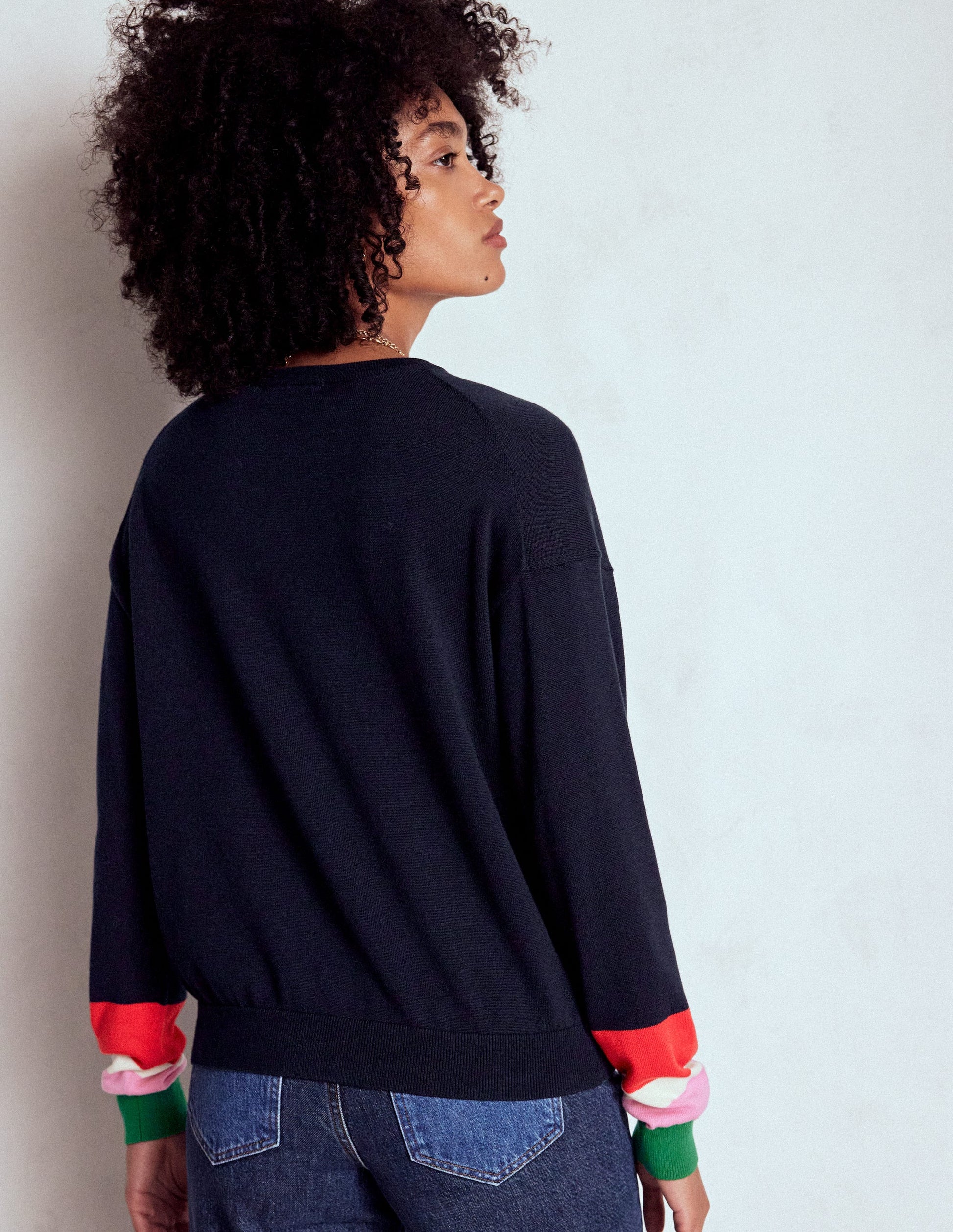 Lara Relaxed Cotton Jumper-Navy Cuff Stripe-3