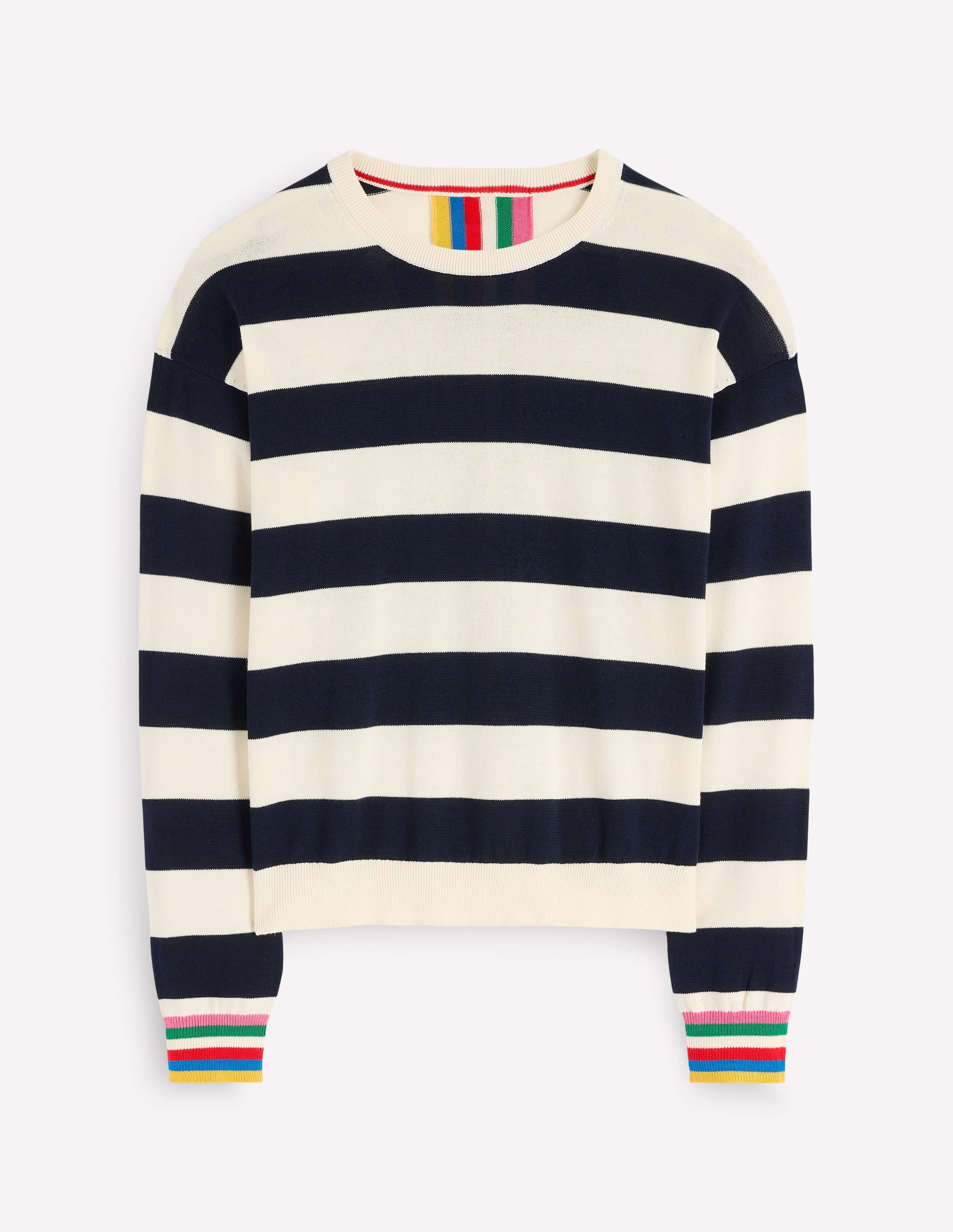 Lara Relaxed Cotton Jumper-Navy, Ivory Stripe - Image 4