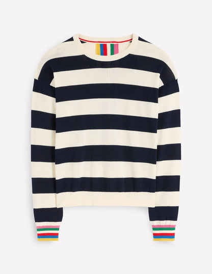 Lara Relaxed Cotton Jumper-Navy, Ivory Stripe-4
