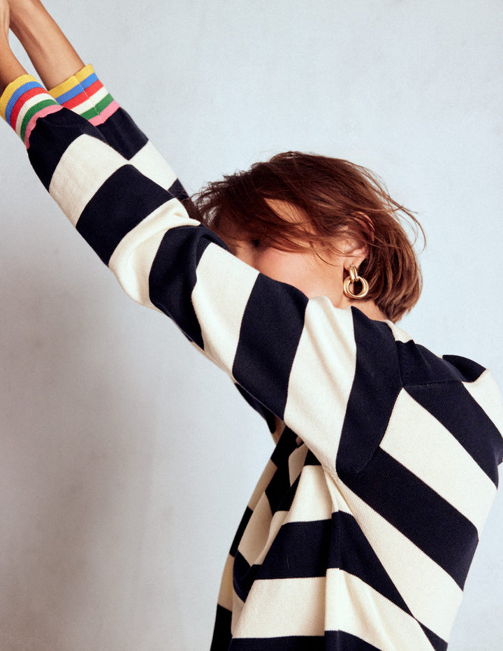 Lara Relaxed Cotton Jumper-Navy, Ivory Stripe