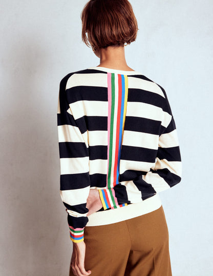 Lara Relaxed Cotton Jumper-Navy, Ivory Stripe-2