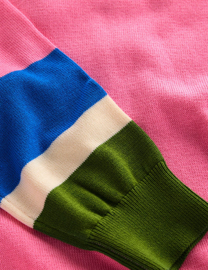 Lara Relaxed Cotton Jumper-Pink Lemonade, Cuff Stripe-7