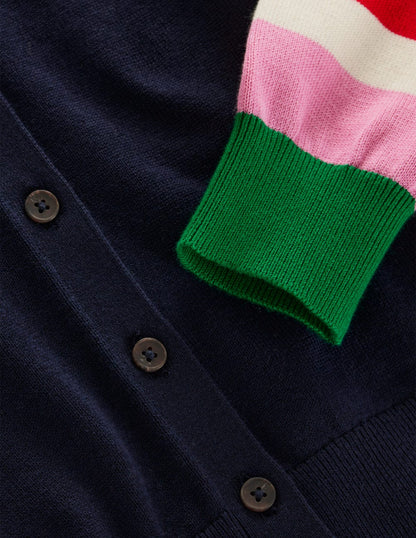 Lara Relaxed Cotton Cardigan-Navy, Cuff Stripe-6