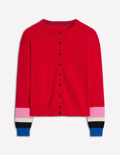 Lara Relaxed Cotton Cardigan-Poppy Red, Cuff Stripe-6