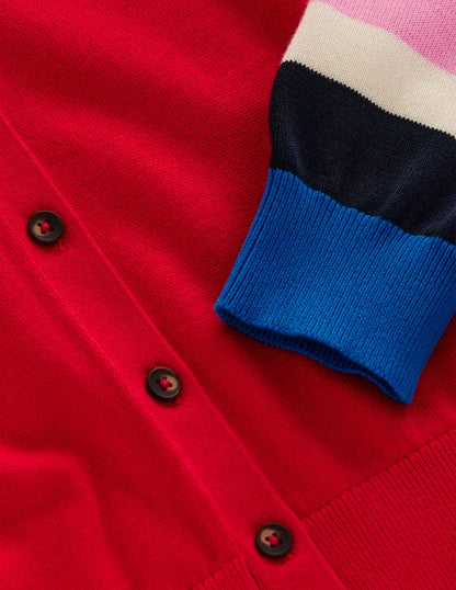 Lara Relaxed Cotton Cardigan-Poppy Red, Cuff Stripe-7