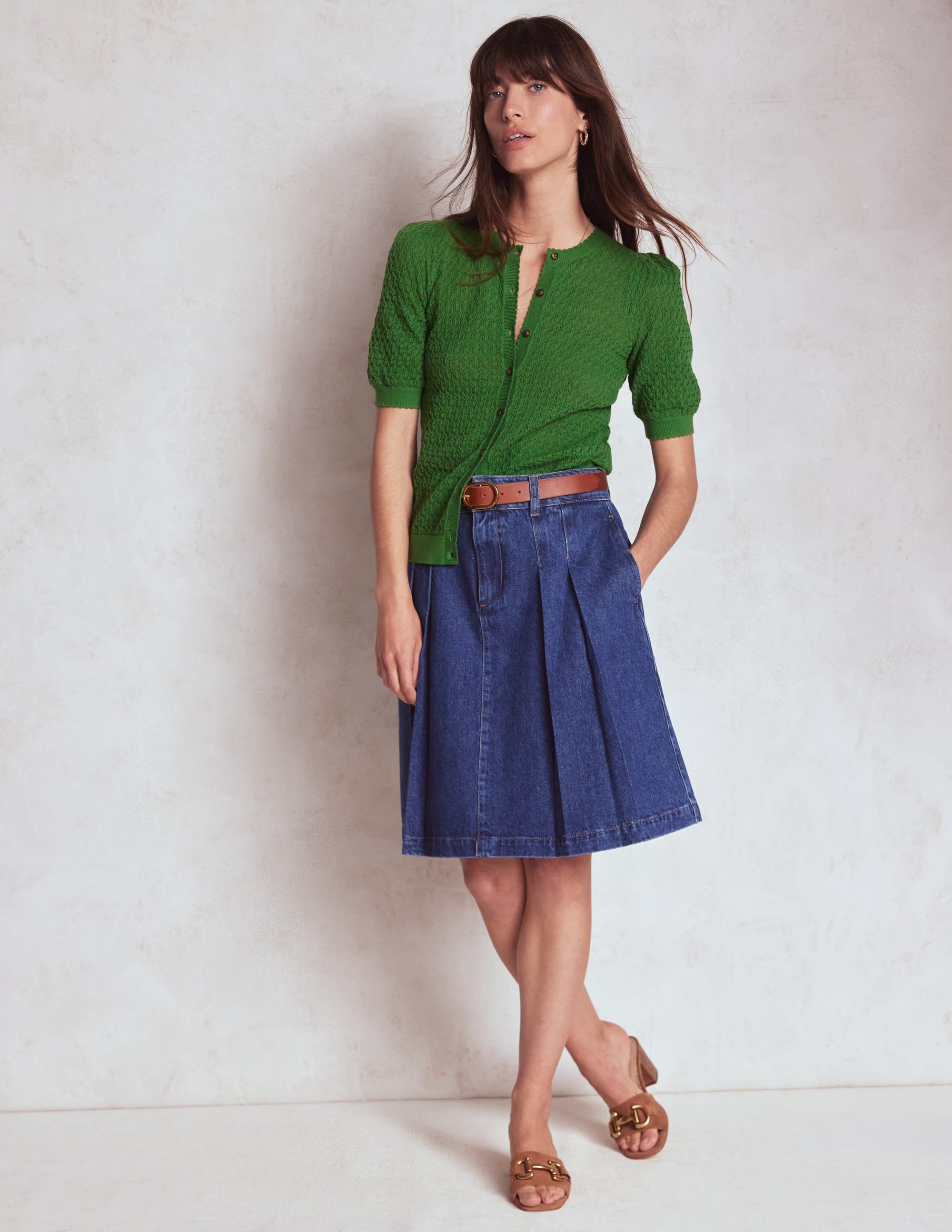 Dot Pointelle Cardigan-Iguana Green - Image 4