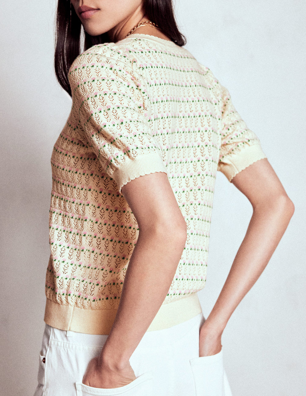 Dot Pointelle Cardigan-Pretty Floral Fair Isle - Image 3