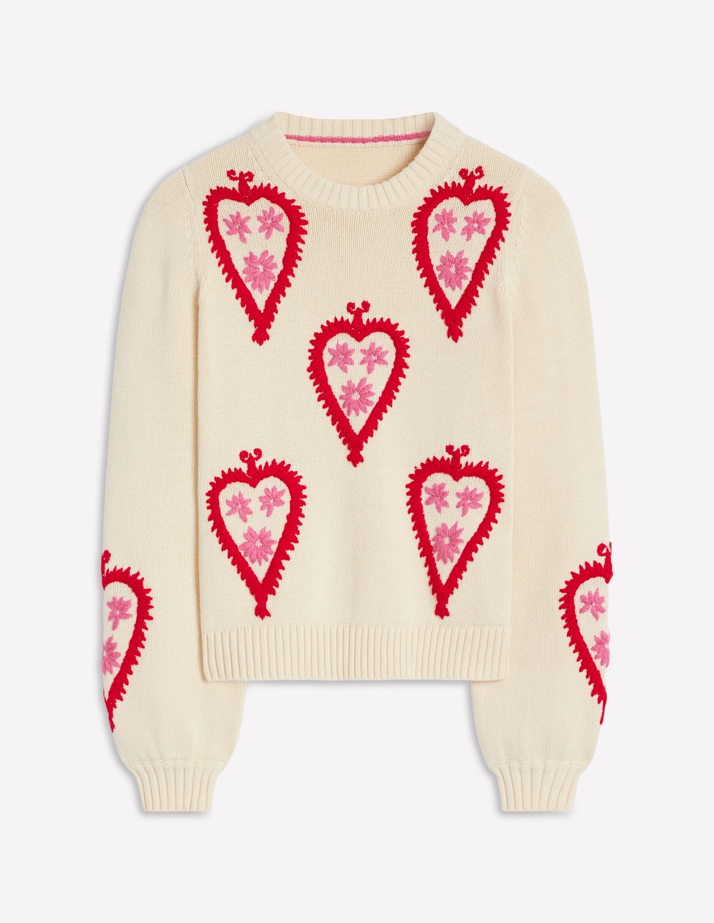 Graphic Embroidered Sweater-Warm Ivory, Hearts