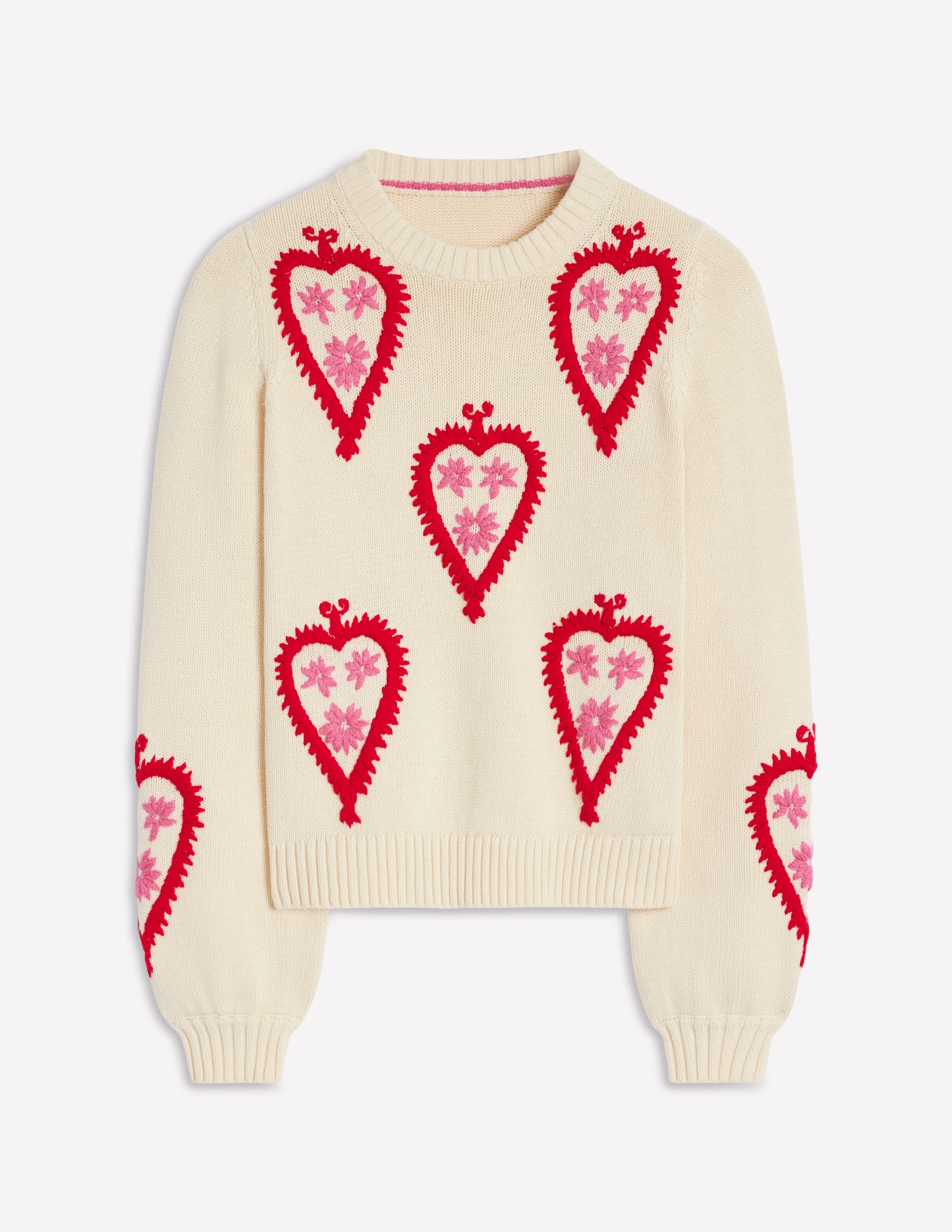Graphic Embroidered Sweater-Warm Ivory, Hearts - Image 5