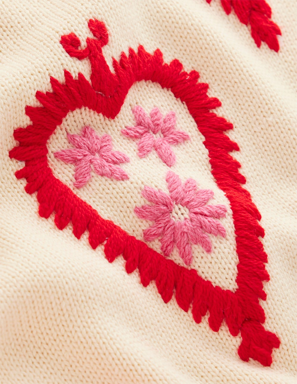 Graphic Embroidered Sweater-Warm Ivory, Hearts