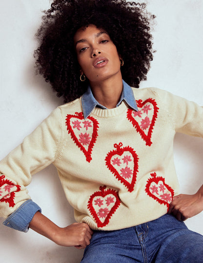 Graphic Embroidered Sweater-Warm Ivory, Hearts-1