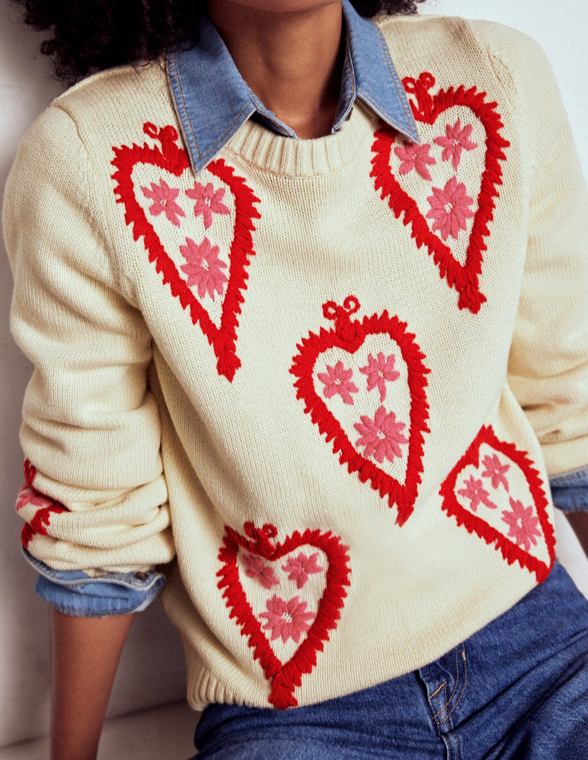 Graphic Embroidered Sweater-Warm Ivory, Hearts-2