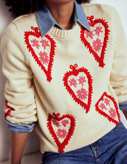 Graphic Embroidered Sweater-Warm Ivory, Hearts-2