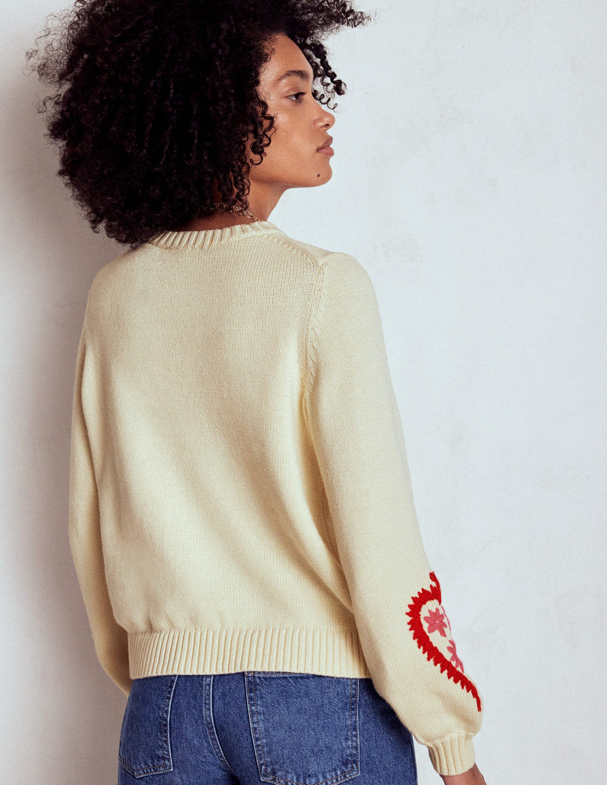 Graphic Embroidered Sweater-Warm Ivory, Hearts - Image 3