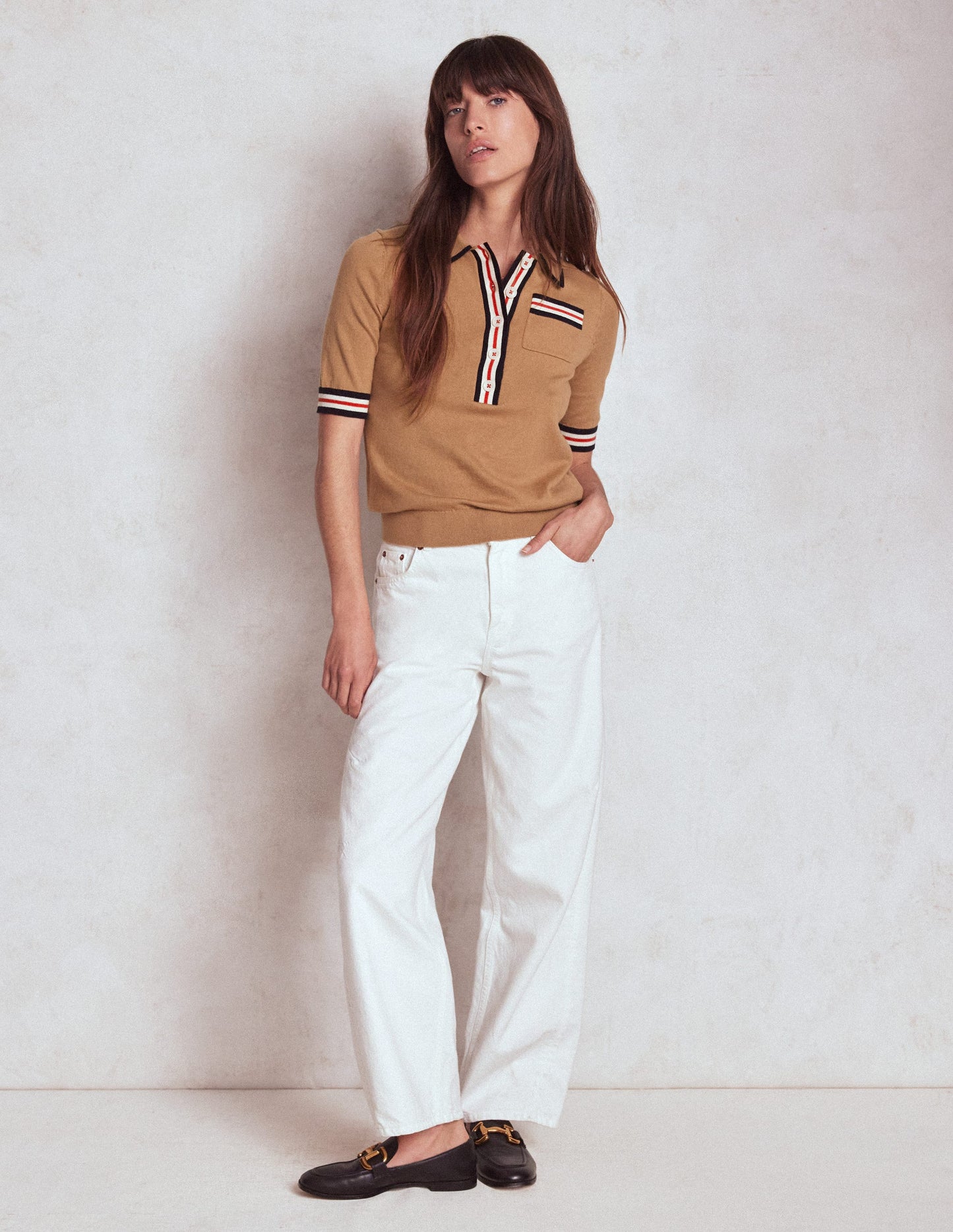 Cotton Henley T-shirt-Camel Melange