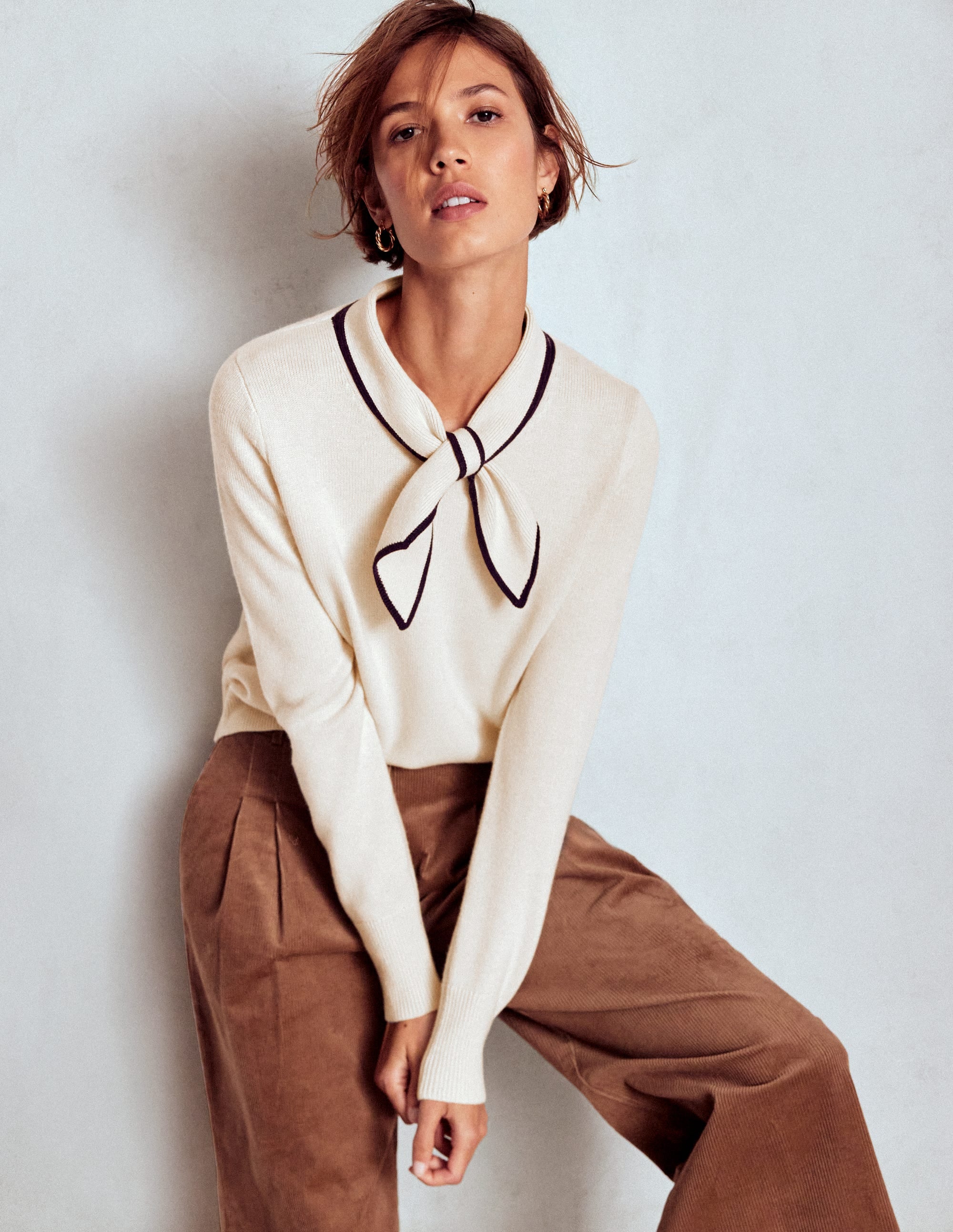 Knitted Bow Sweater-Warm Ivory - Image 1
