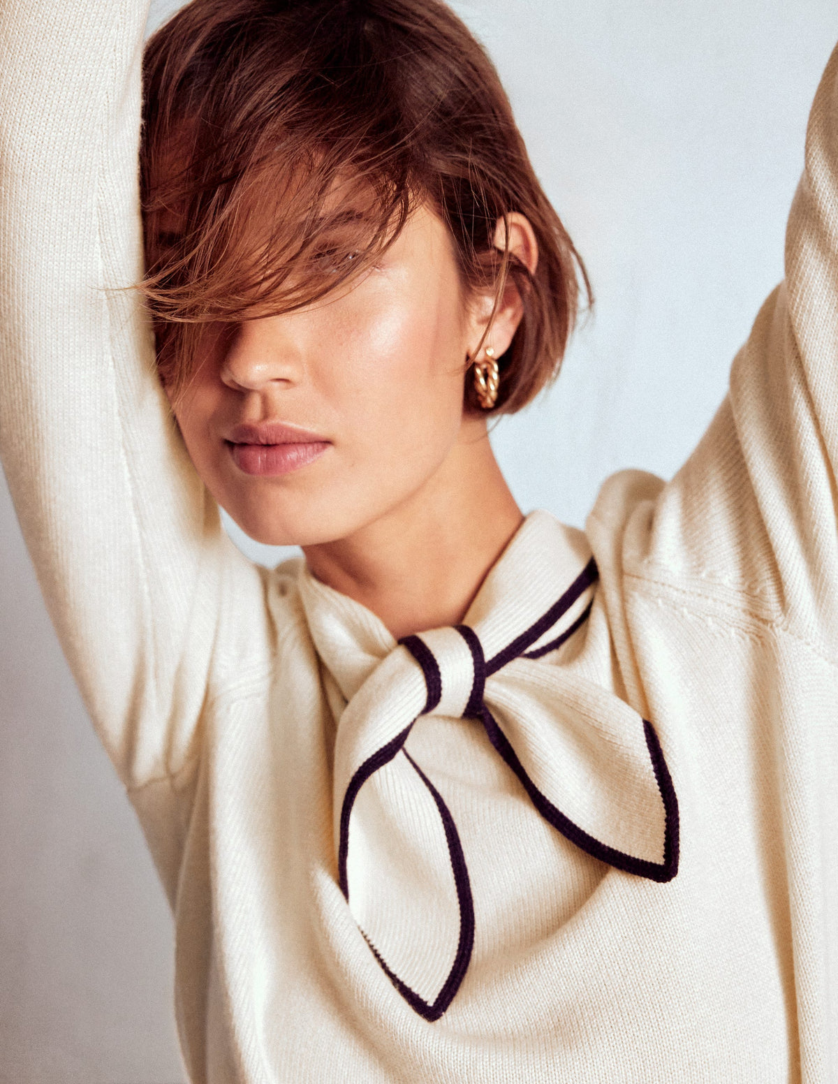 Knitted Bow Sweater-Warm Ivory - Image 2