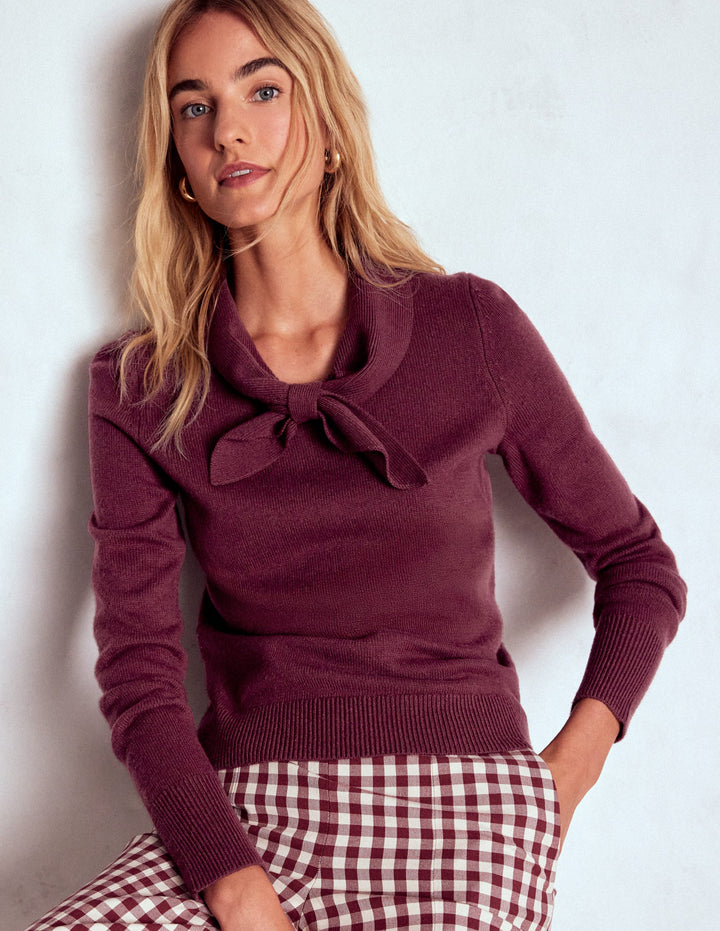 Knitted Bow Sweater-Deep Wisteria