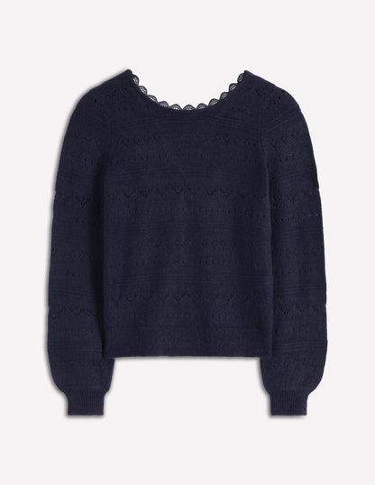 Leticia Lace Trim Sweater-Navy-6