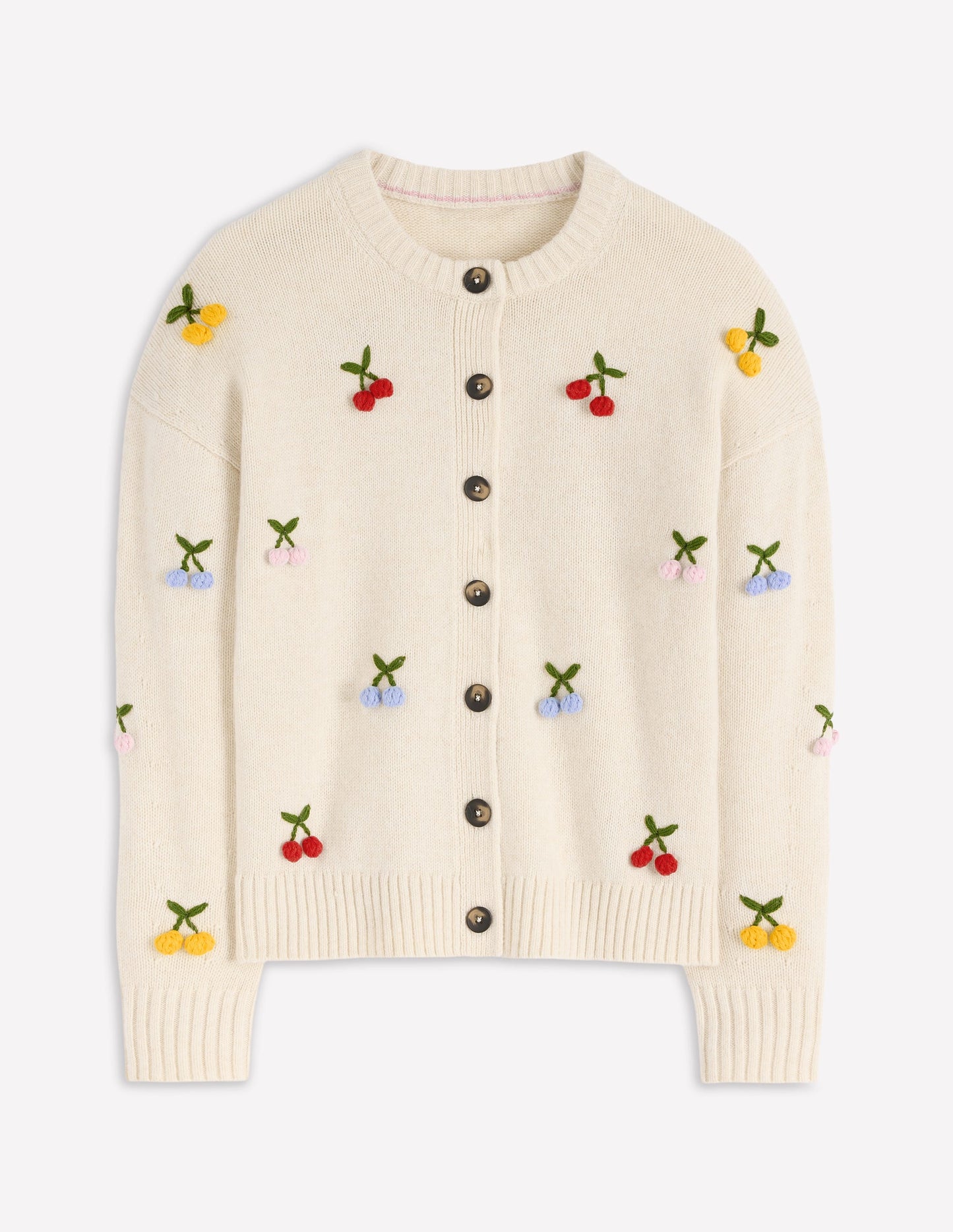 Natalie Embroidered Cardigan-Oatmeal Melange, Cherry