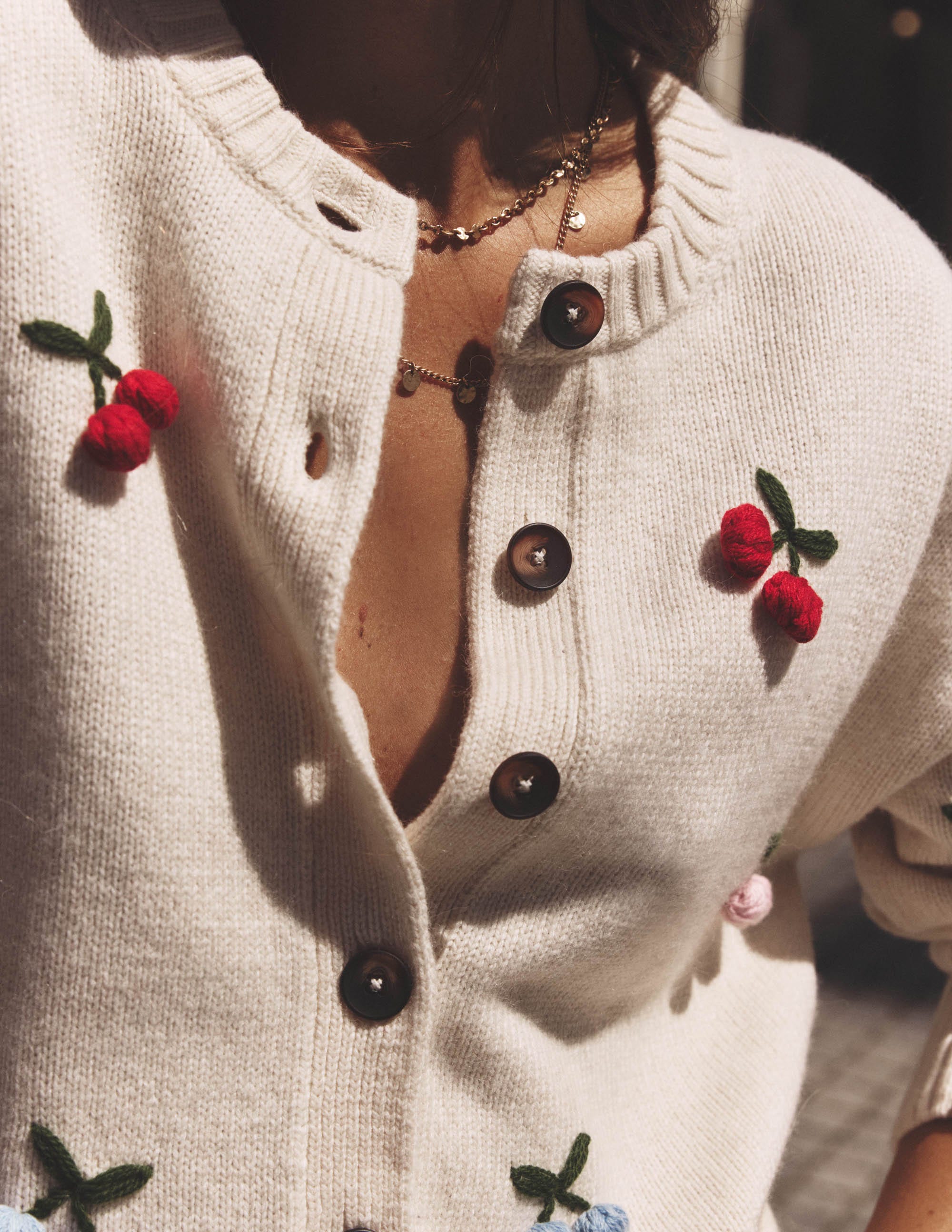 Natalie Embroidered Cardigan-Oatmeal Melange, Cherry - Image 6